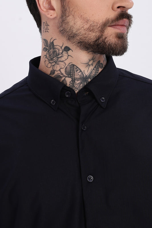 Jet Black Regular Fit Melange Shirt