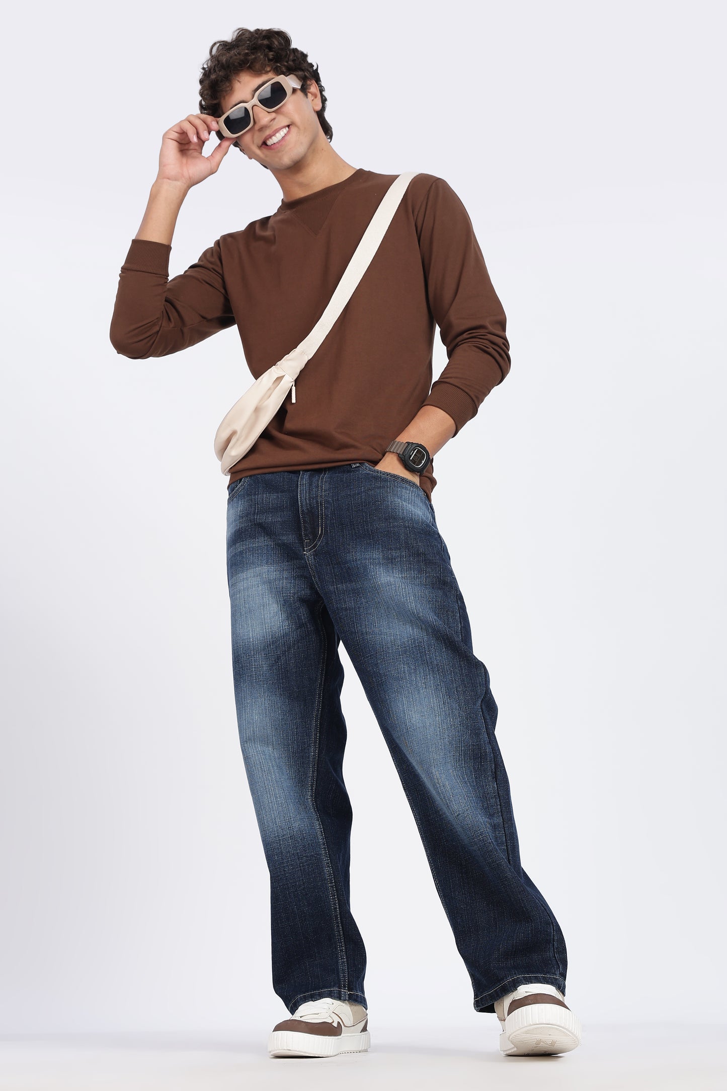 Dark Blue Mid-Wash Denim Jeans – Straight Fit