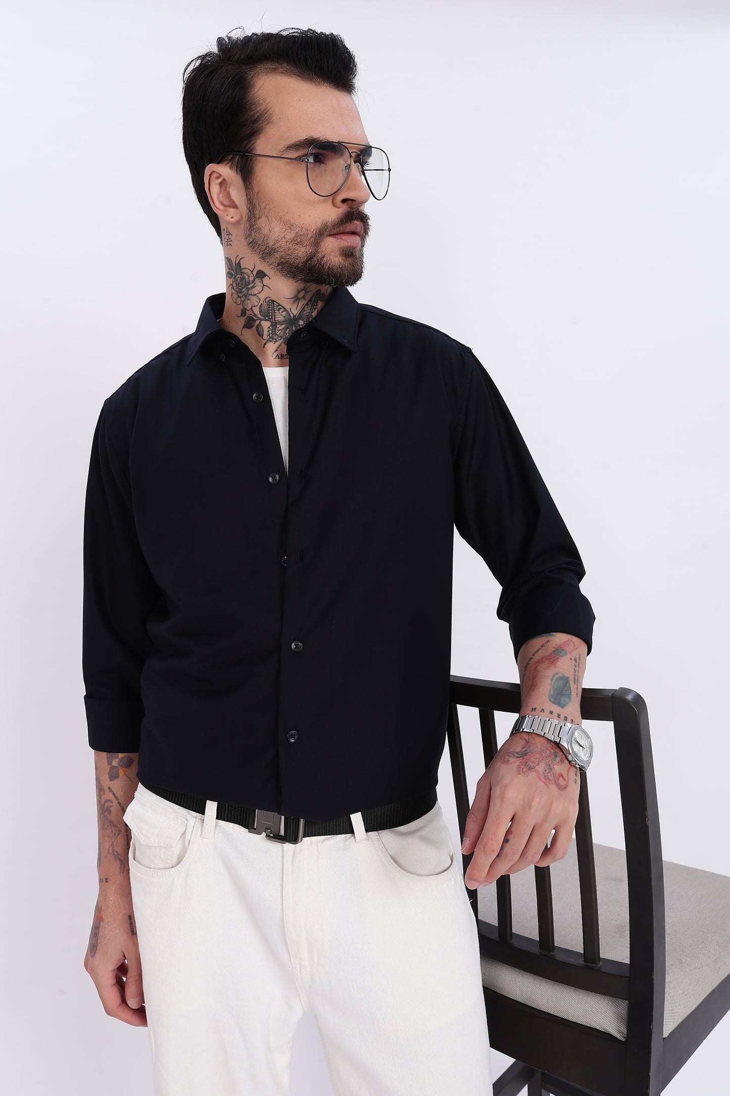 Jet Black Regular Fit Melange Shirt