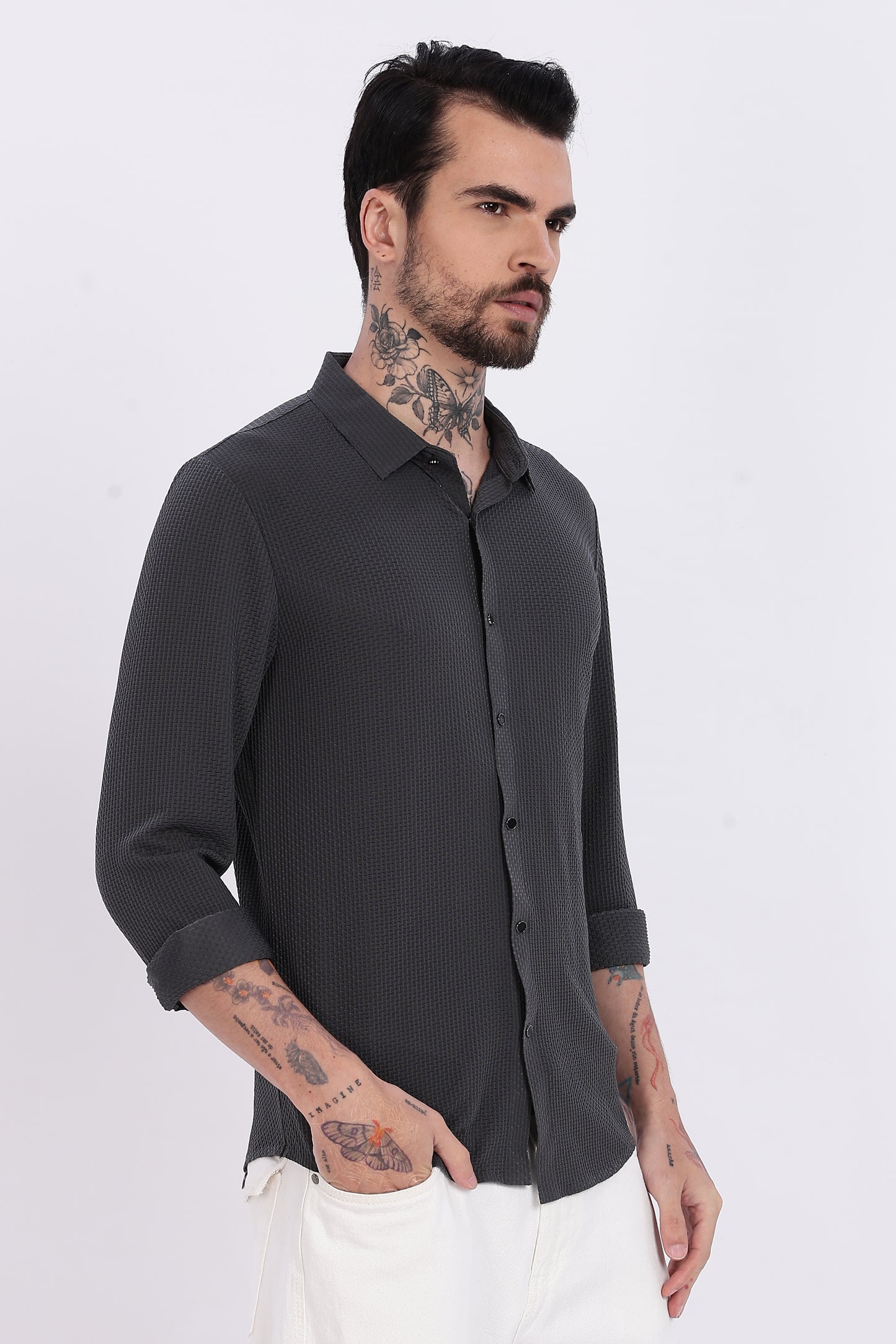 Charcoal Stitchless Imported Fabric Regular Fit Shirt