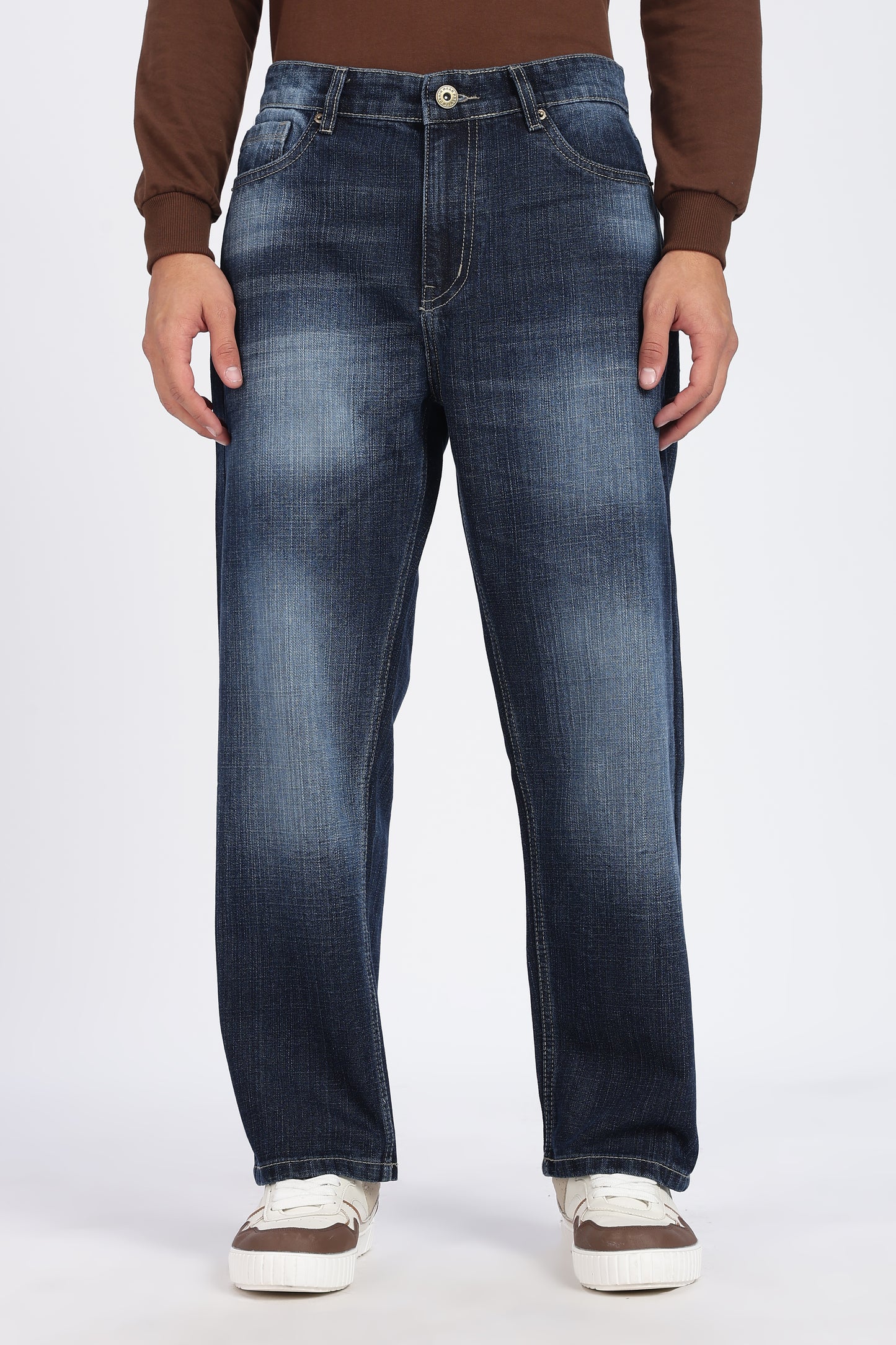 Dark Blue Mid-Wash Denim Jeans – Straight Fit