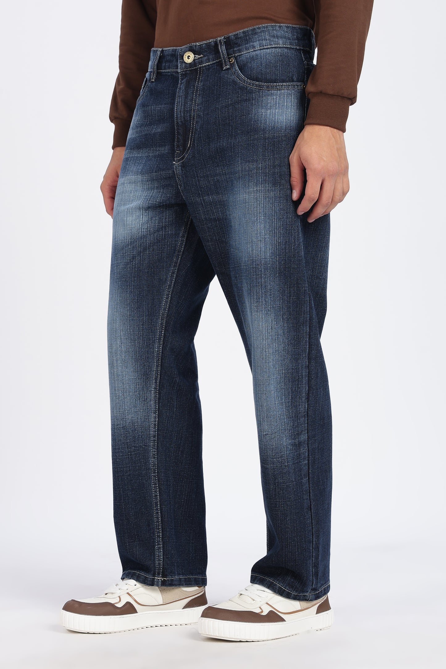 Dark Blue Mid-Wash Denim Jeans – Straight Fit
