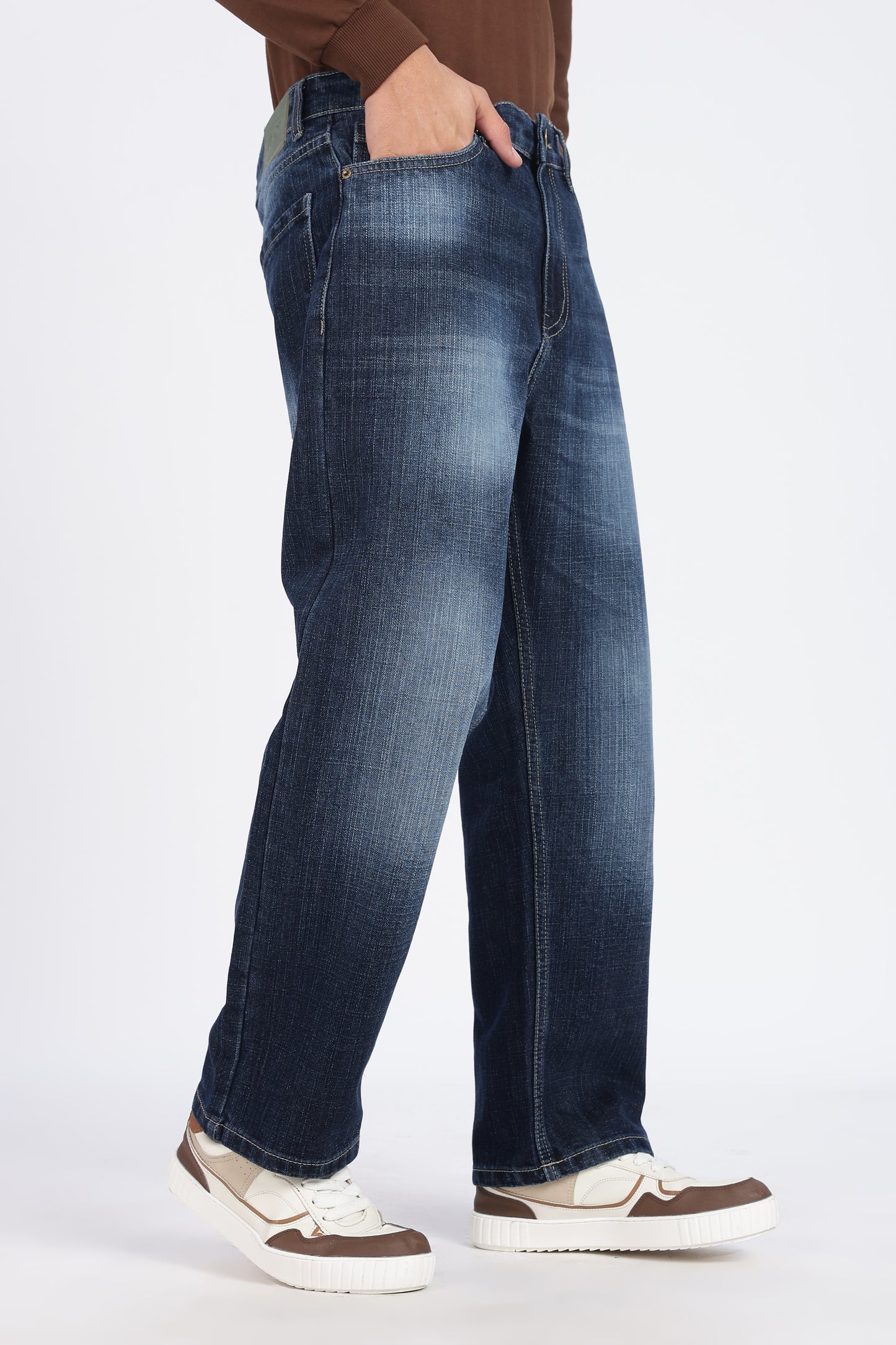 Dark Blue Mid-Wash Denim Jeans – Straight Fit