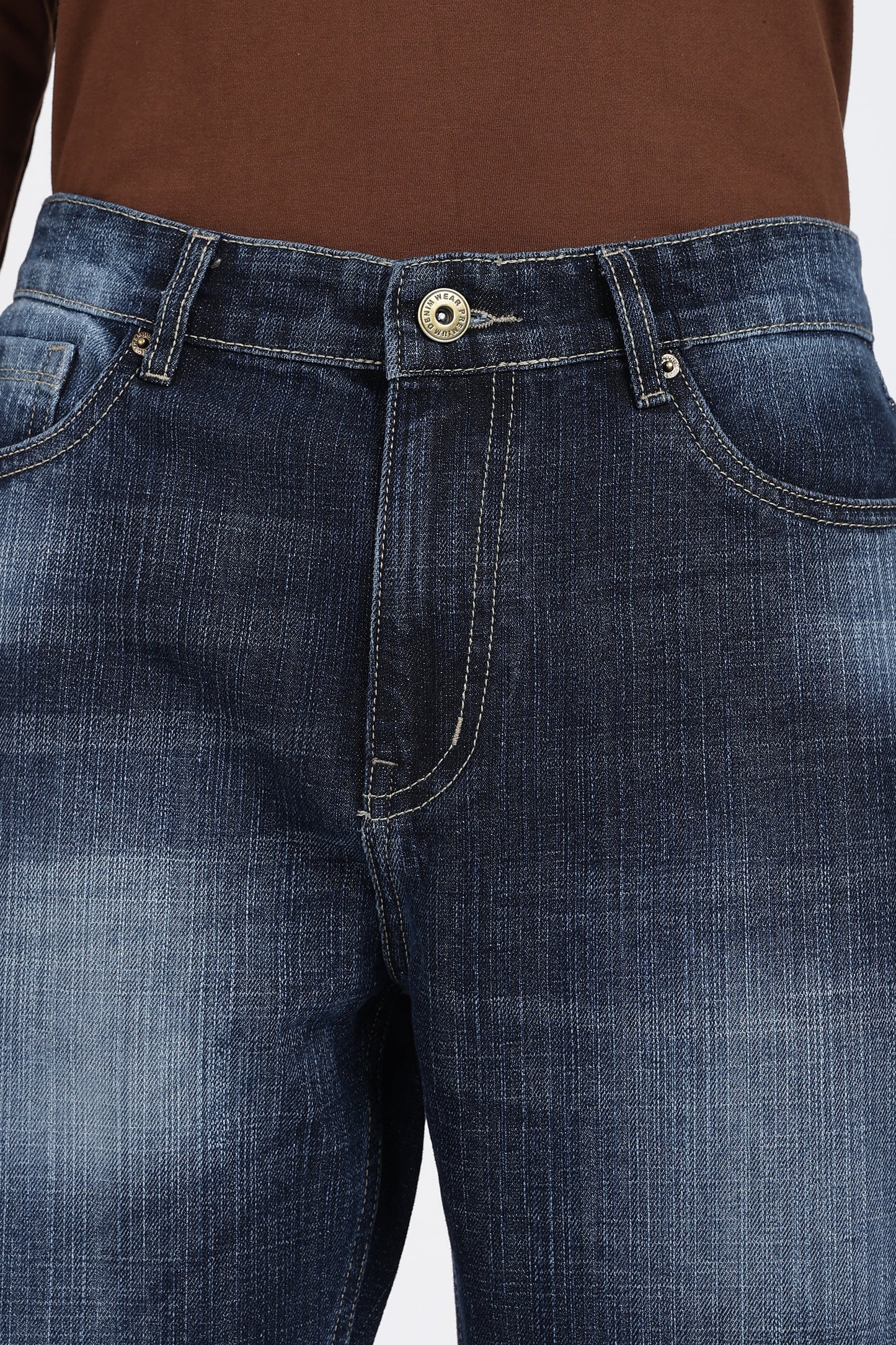 Dark Blue Mid-Wash Denim Jeans – Straight Fit