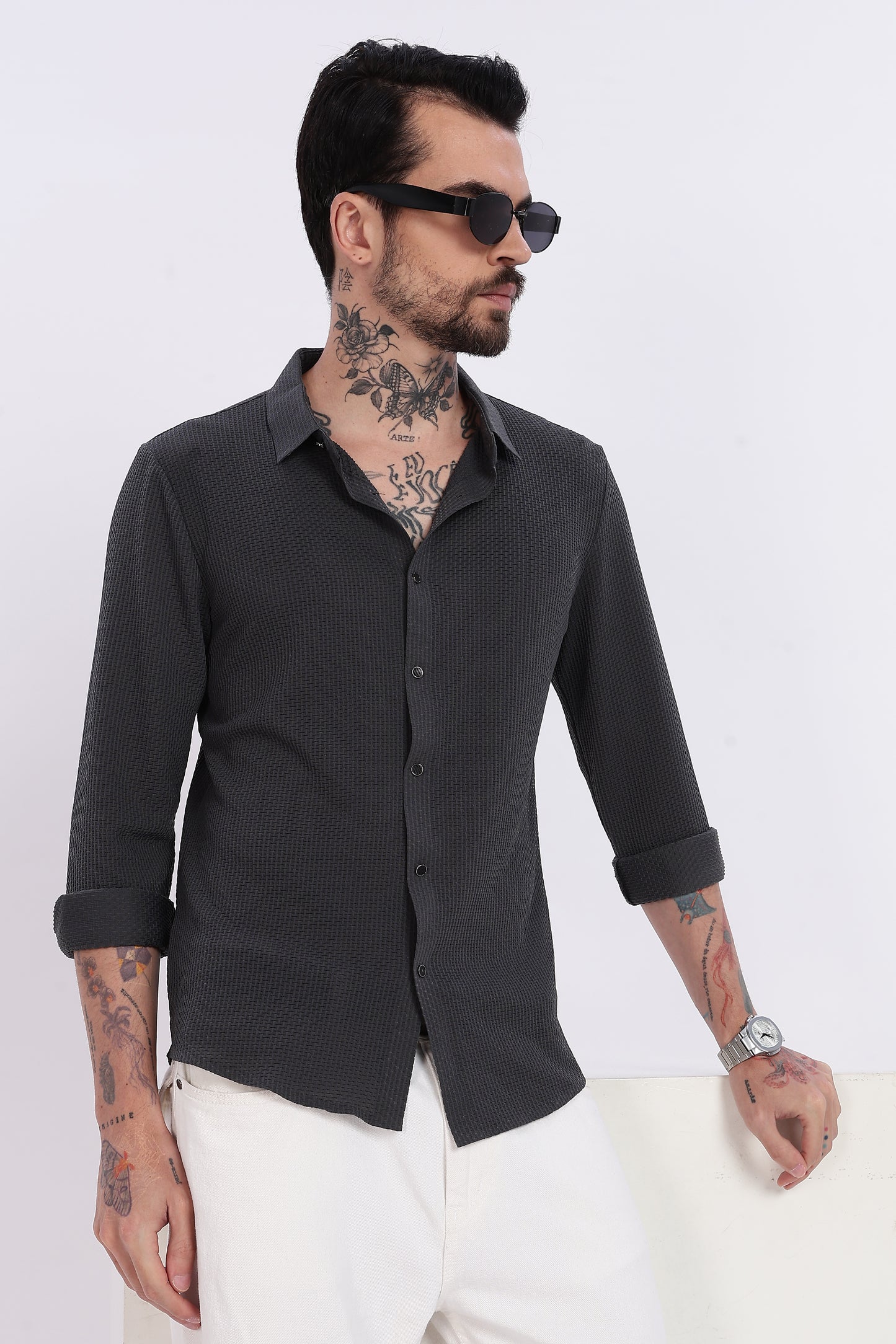 Charcoal Stitchless Imported Fabric Regular Fit Shirt