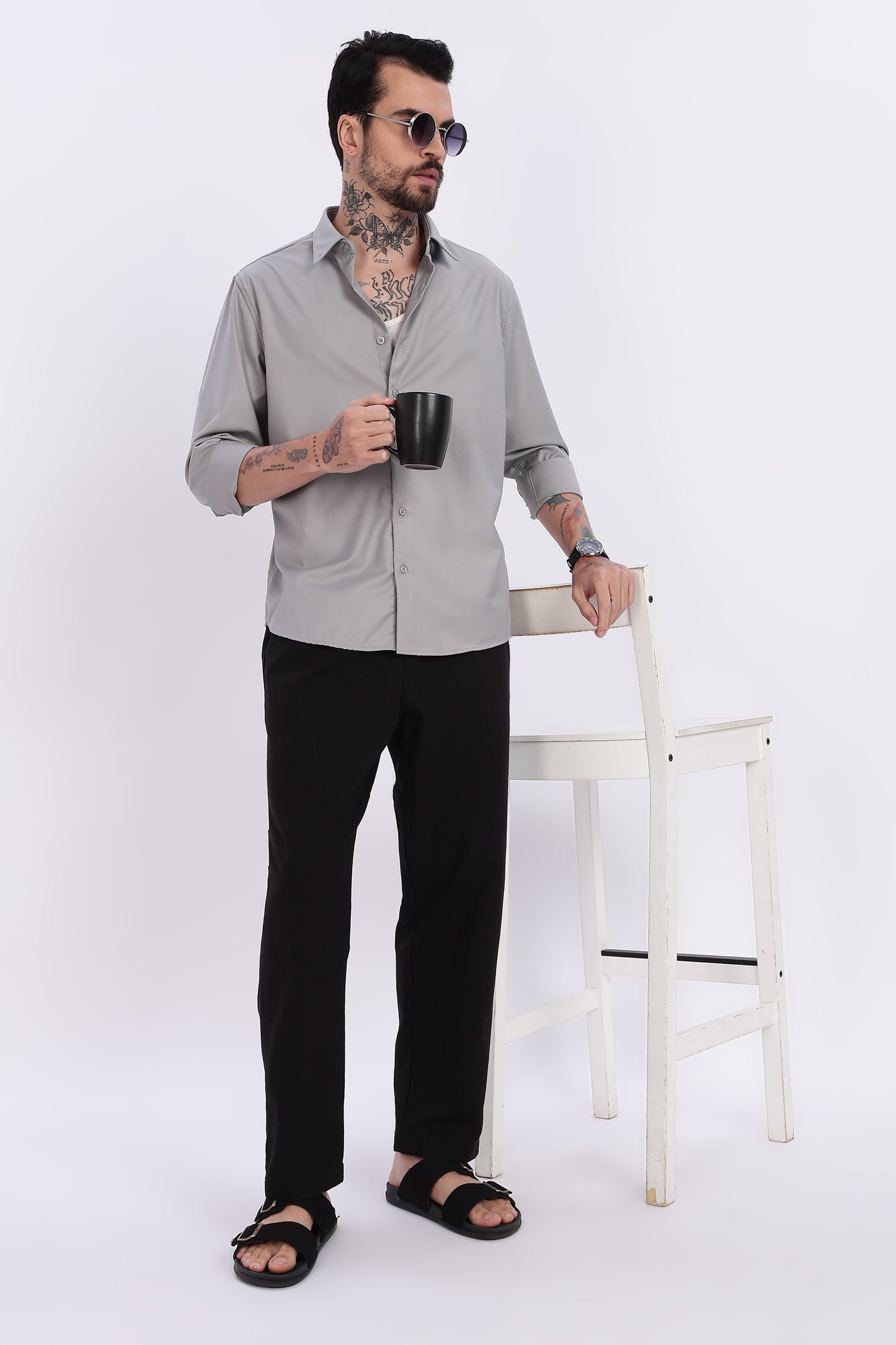 Silver Grey Regular Fit Melange Shirt