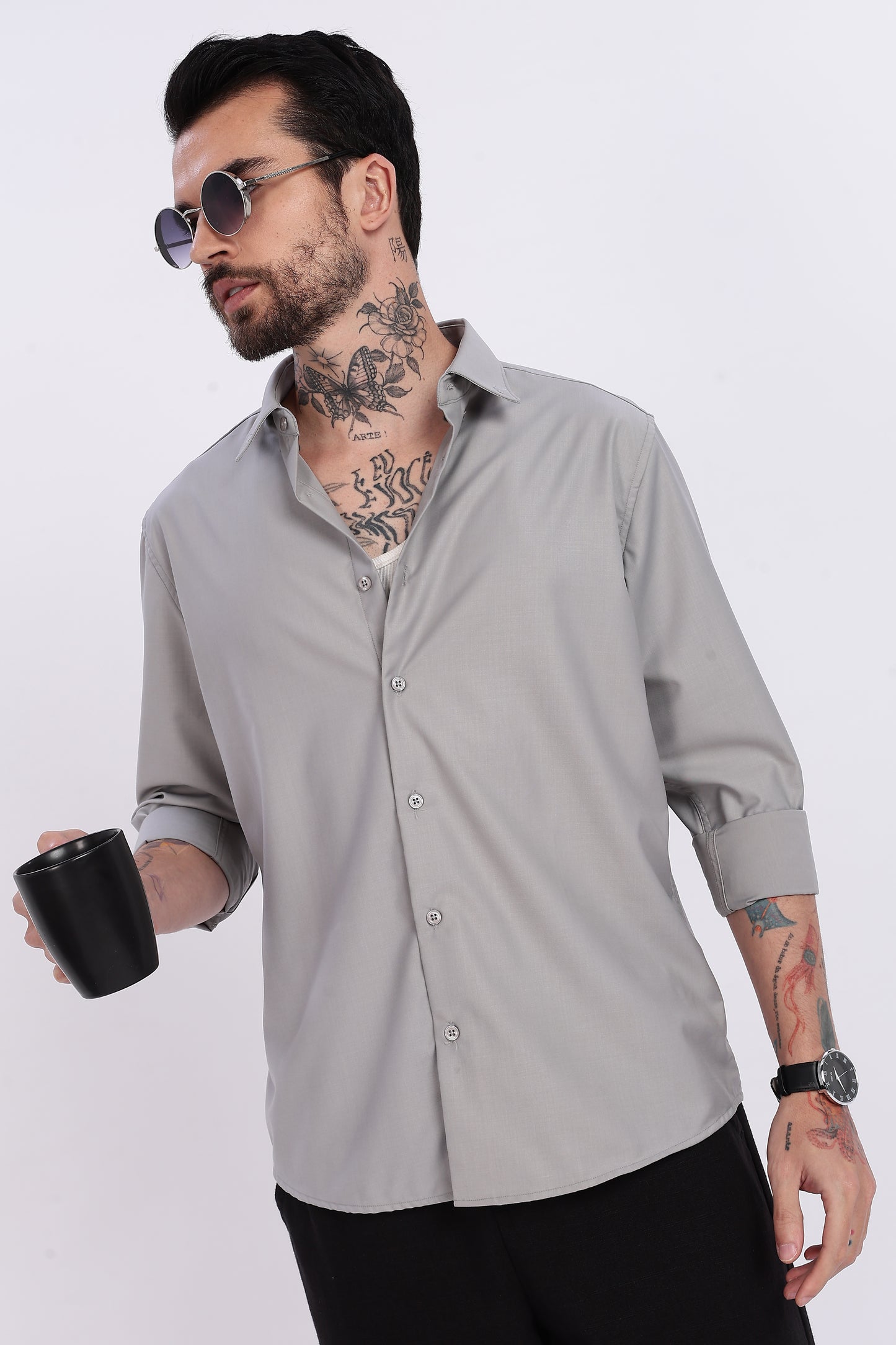 Silver Grey Regular Fit Melange Shirt