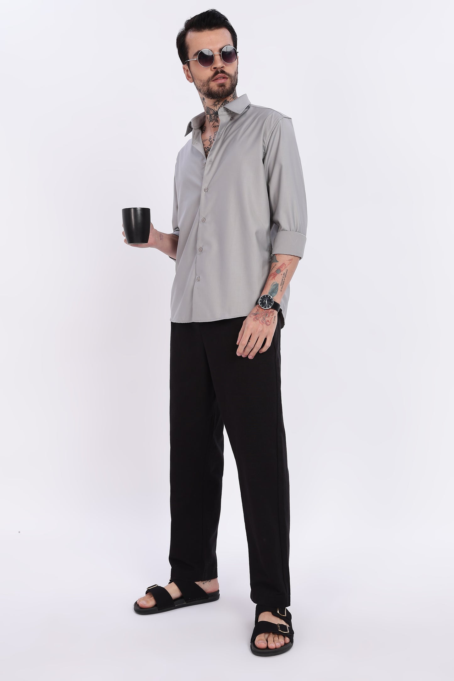 Silver Grey Regular Fit Melange Shirt