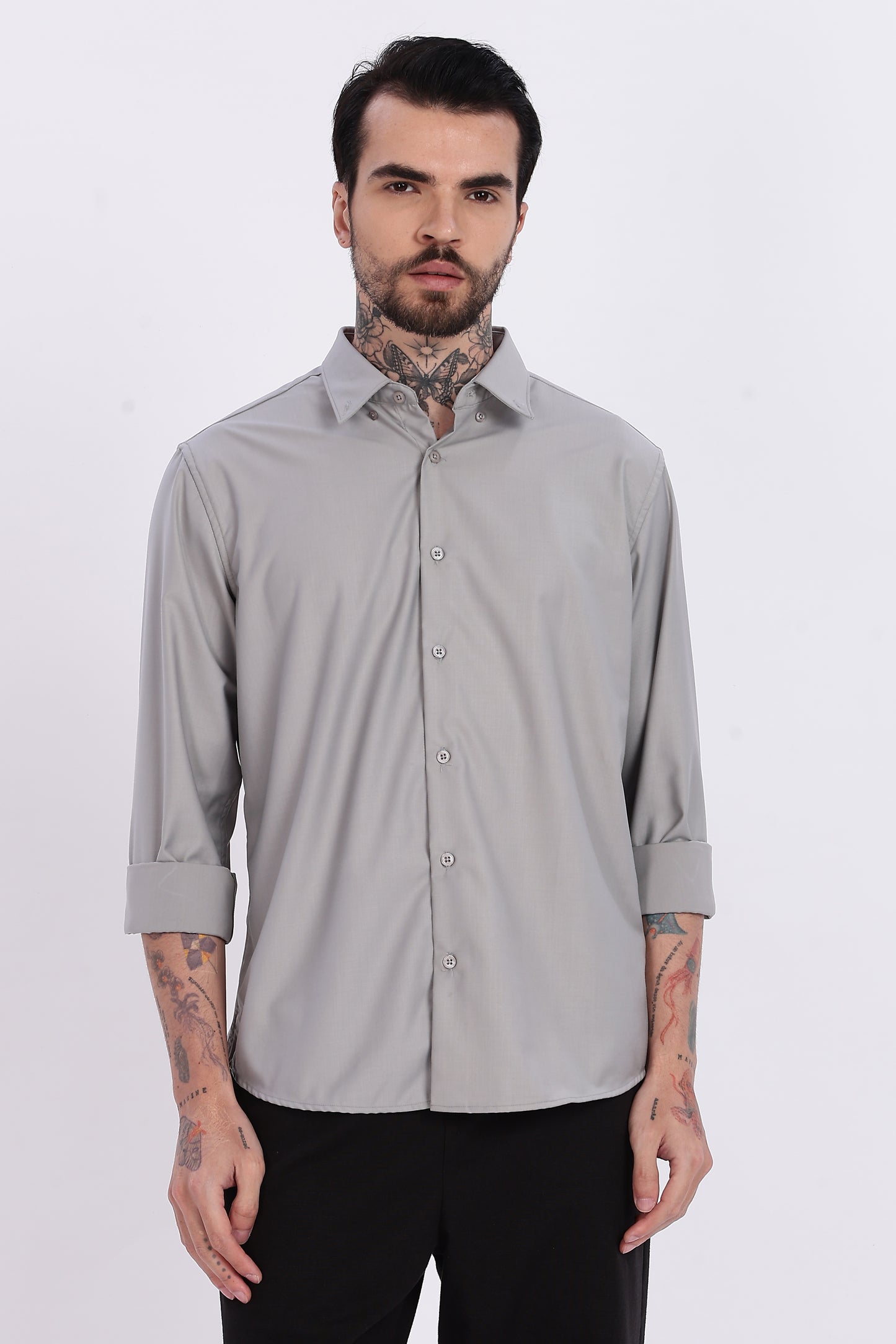 Silver Grey Regular Fit Melange Shirt