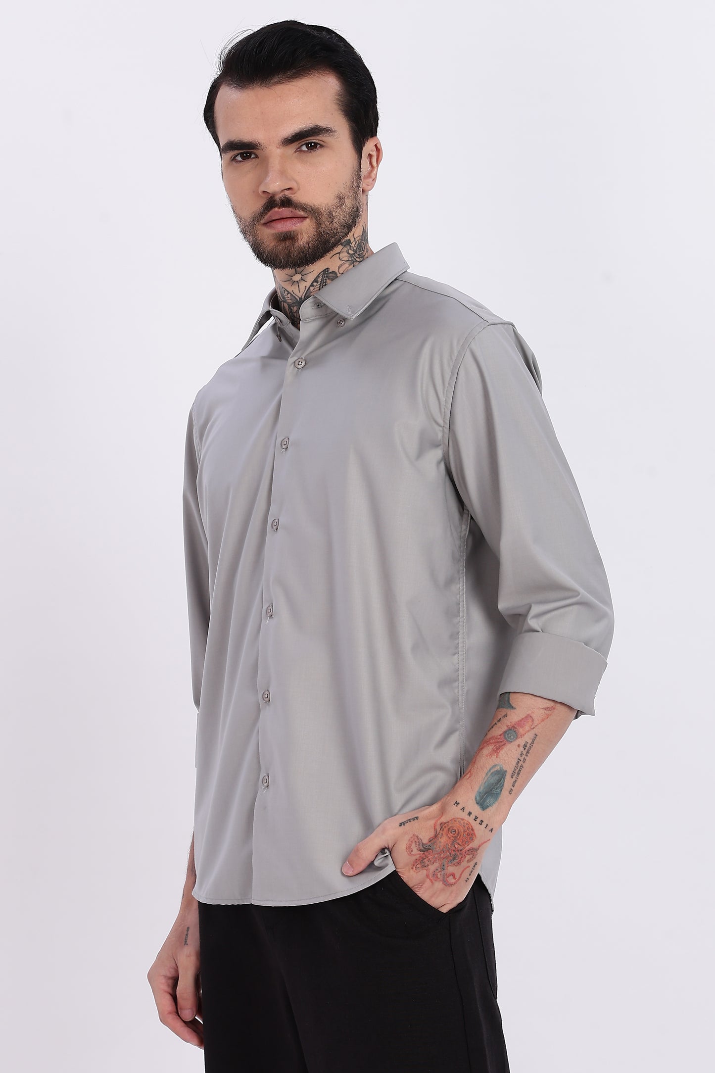 Silver Grey Regular Fit Melange Shirt