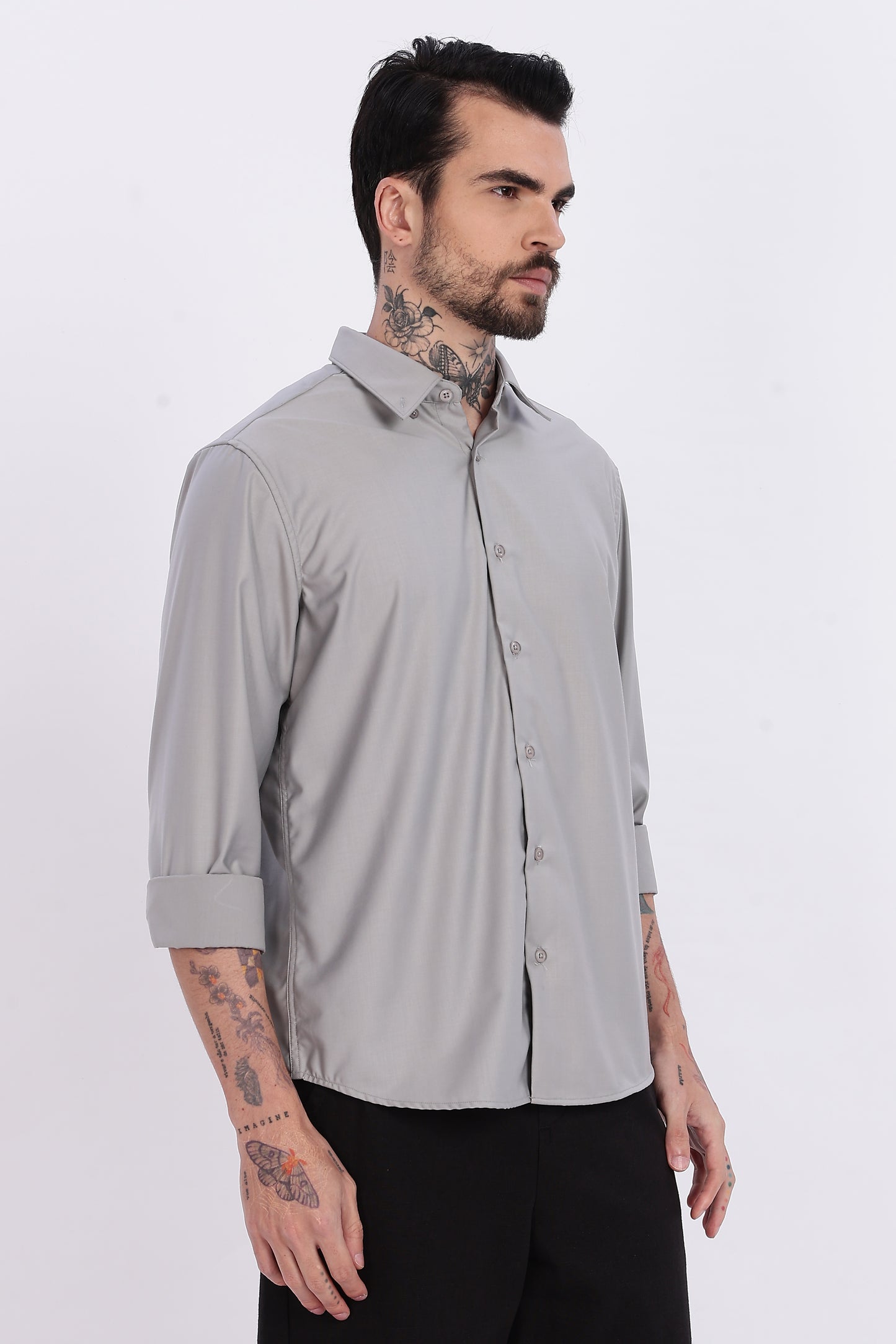 Silver Grey Regular Fit Melange Shirt