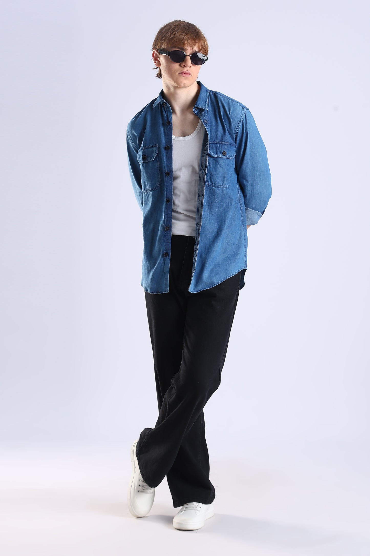Regular Fit Dark Blue Denim Shirt