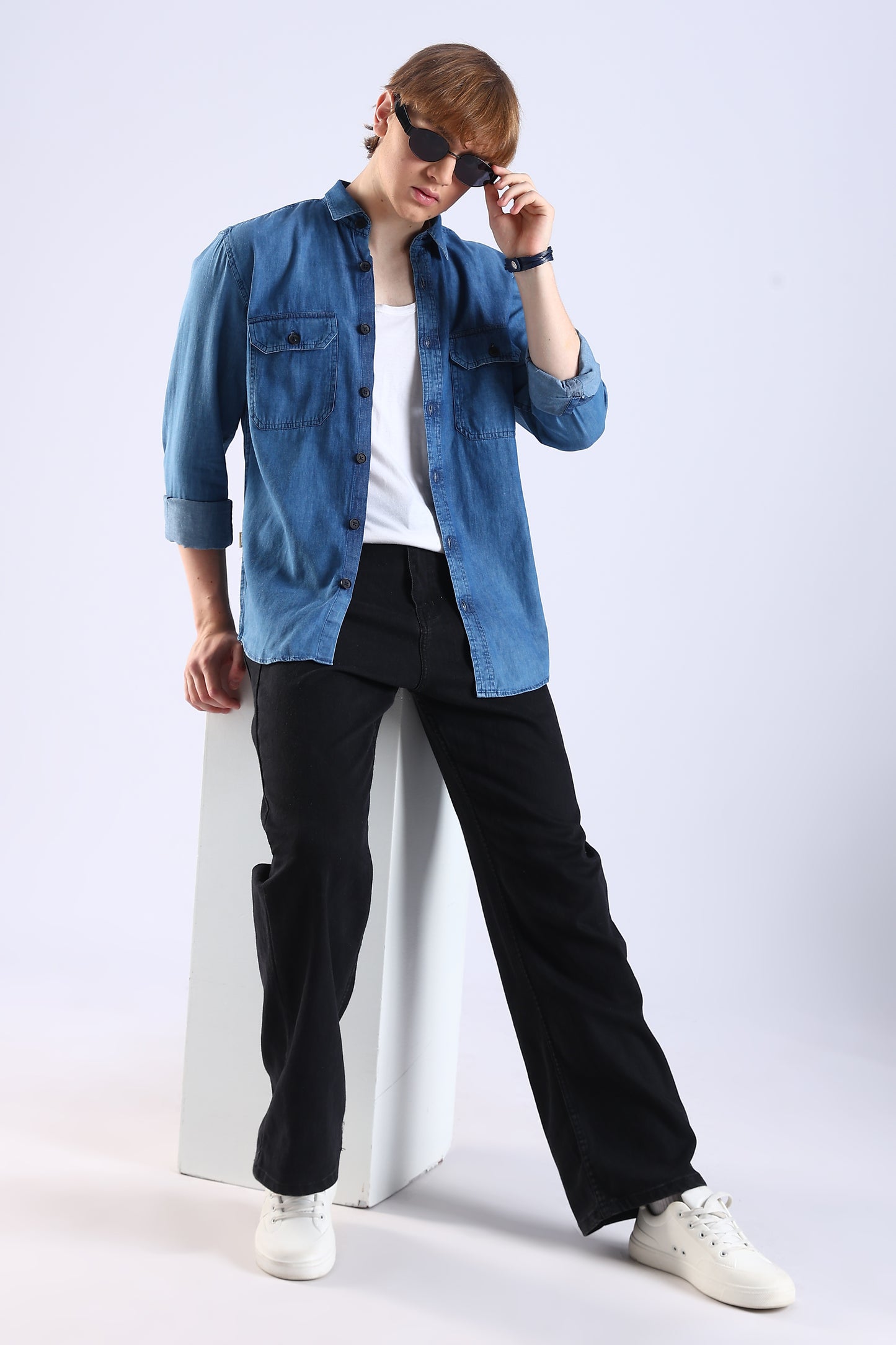 Regular Fit Dark Blue Denim Shirt