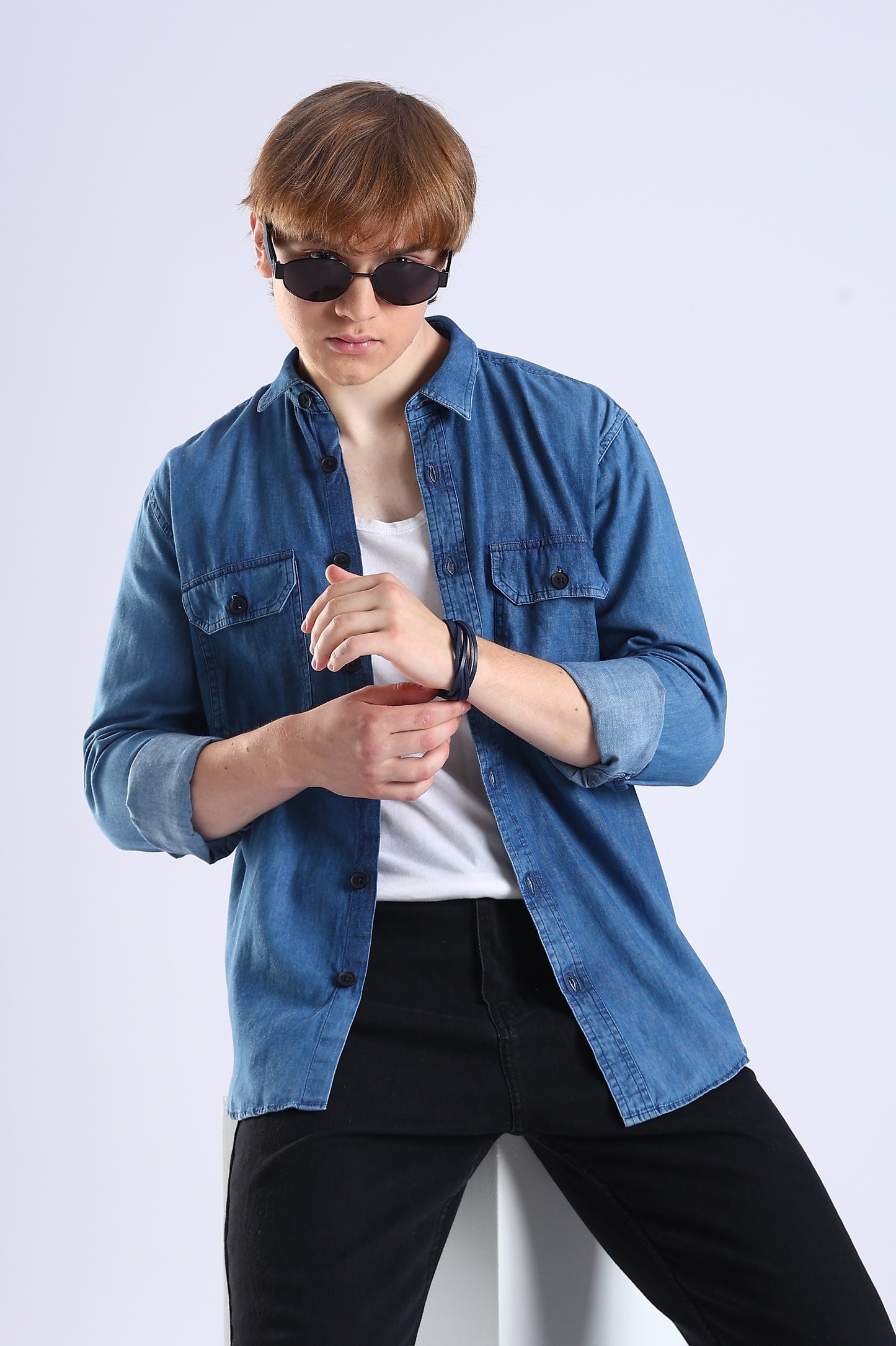 Regular Fit Dark Blue Denim Shirt