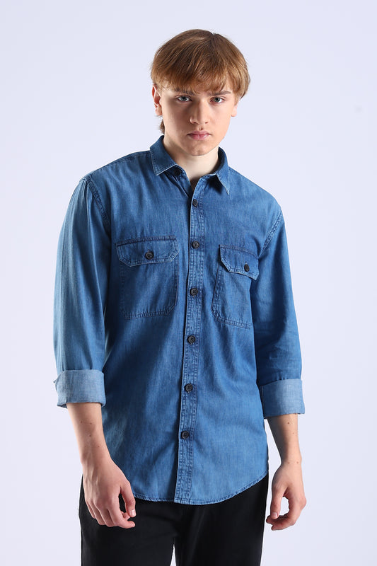 Regular Fit Dark Blue Denim Shirt