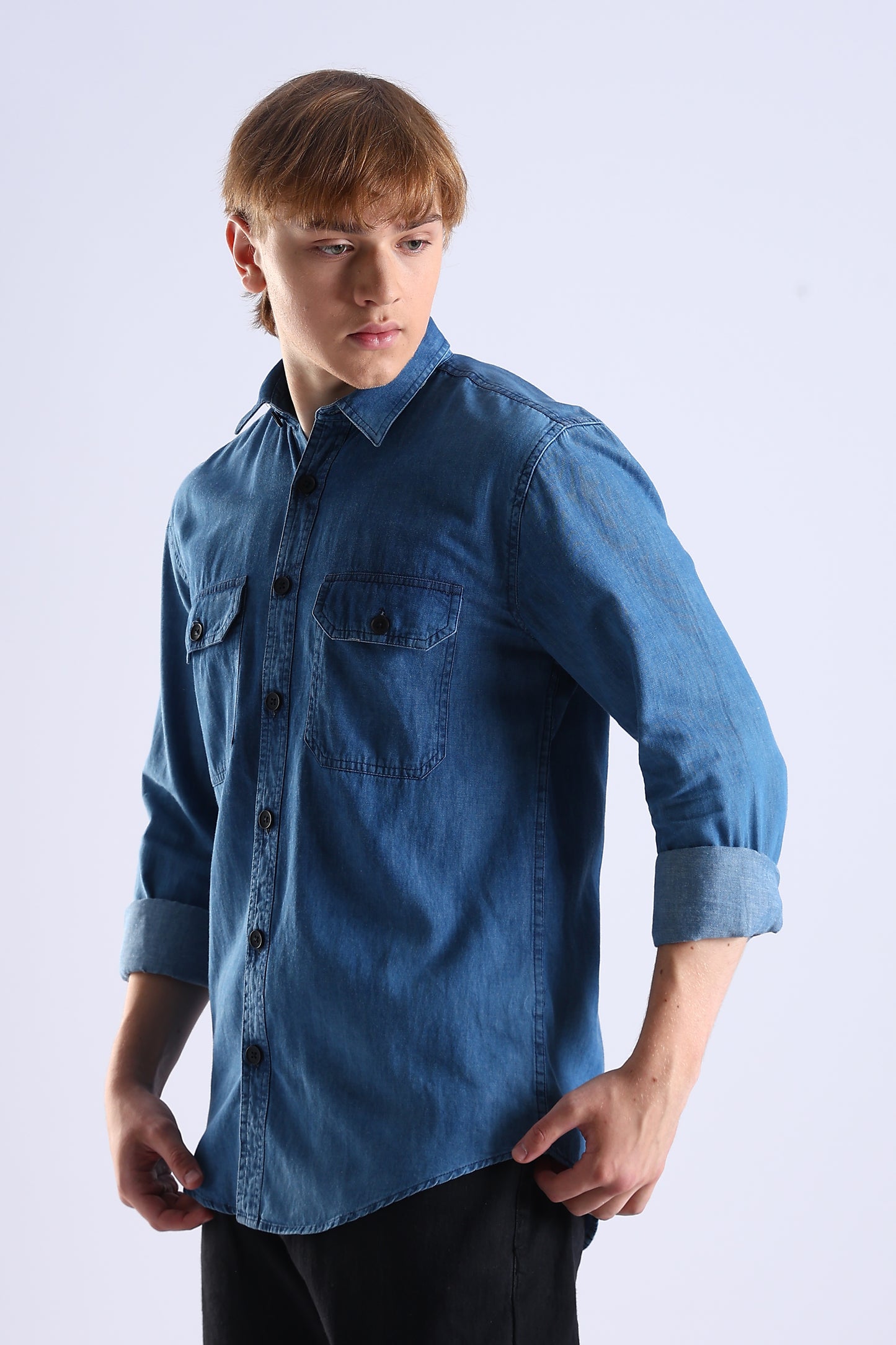 Regular Fit Dark Blue Denim Shirt