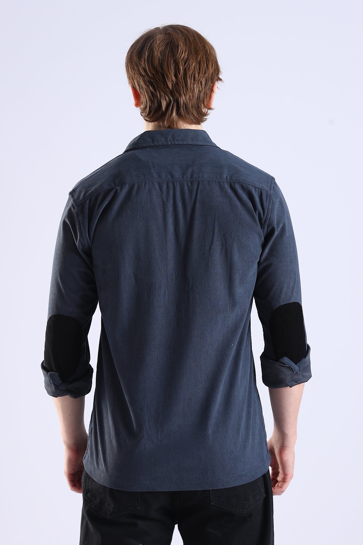 Regular Fit Baby Courdrey Double Pocket Elbow Patch Navy Blue Shirt
