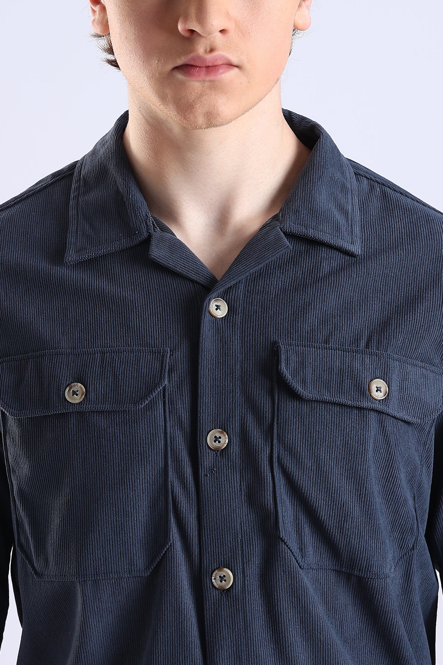 Regular Fit Baby Courdrey Double Pocket Elbow Patch Navy Blue Shirt