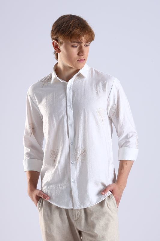 Regular Fit Embroidary Designer White Shirt