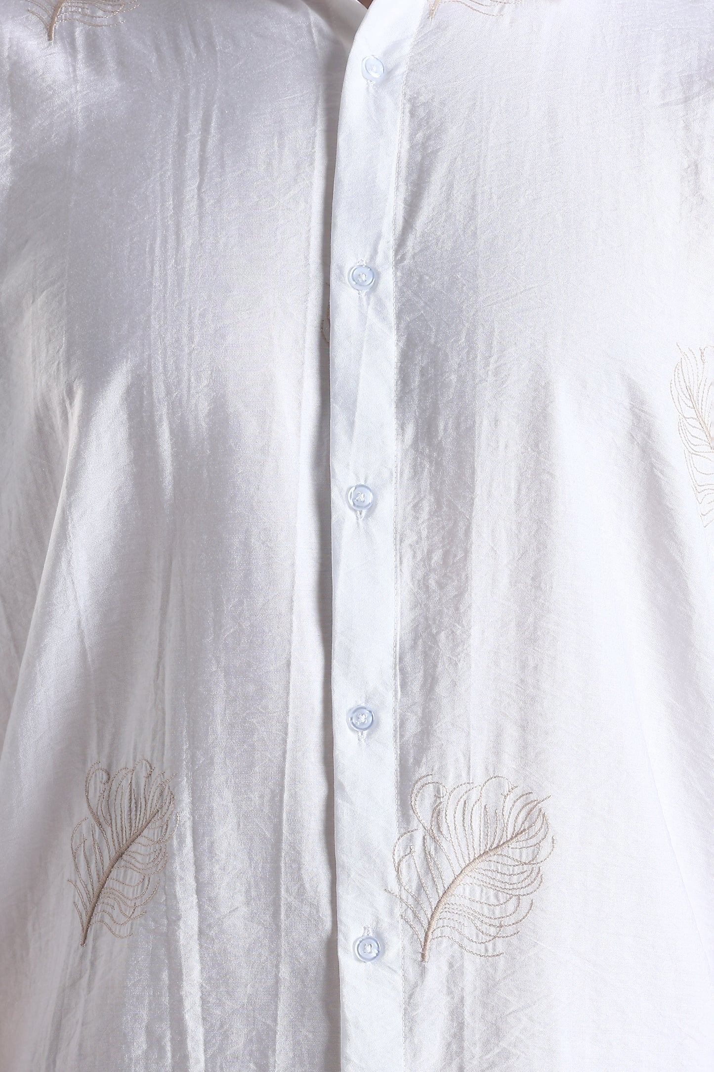 Regular Fit Leaf Embroidary Designer White Shirt