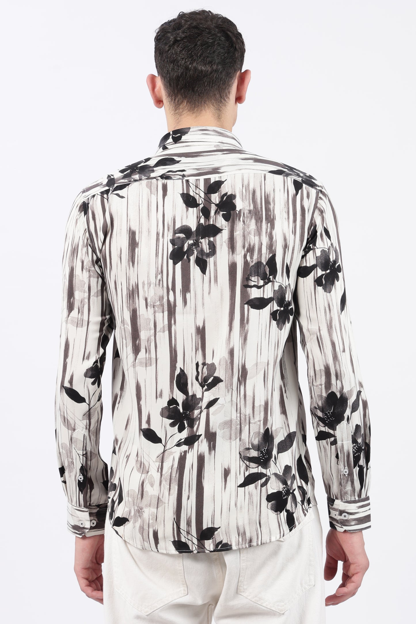 Ivory Brush Stripe Floral Print Shirt