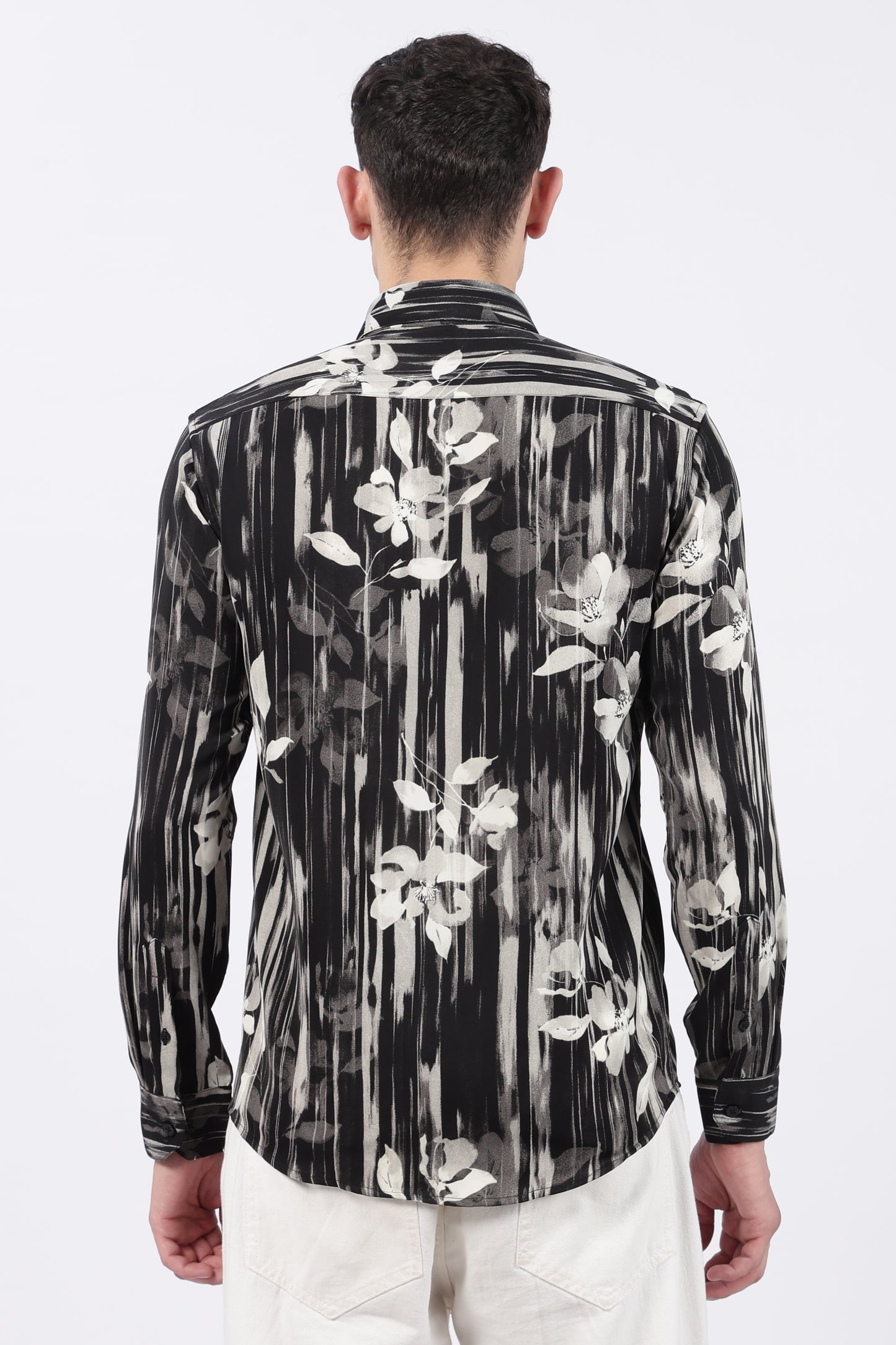Onyx Brushstripe Floral Printed Shirt