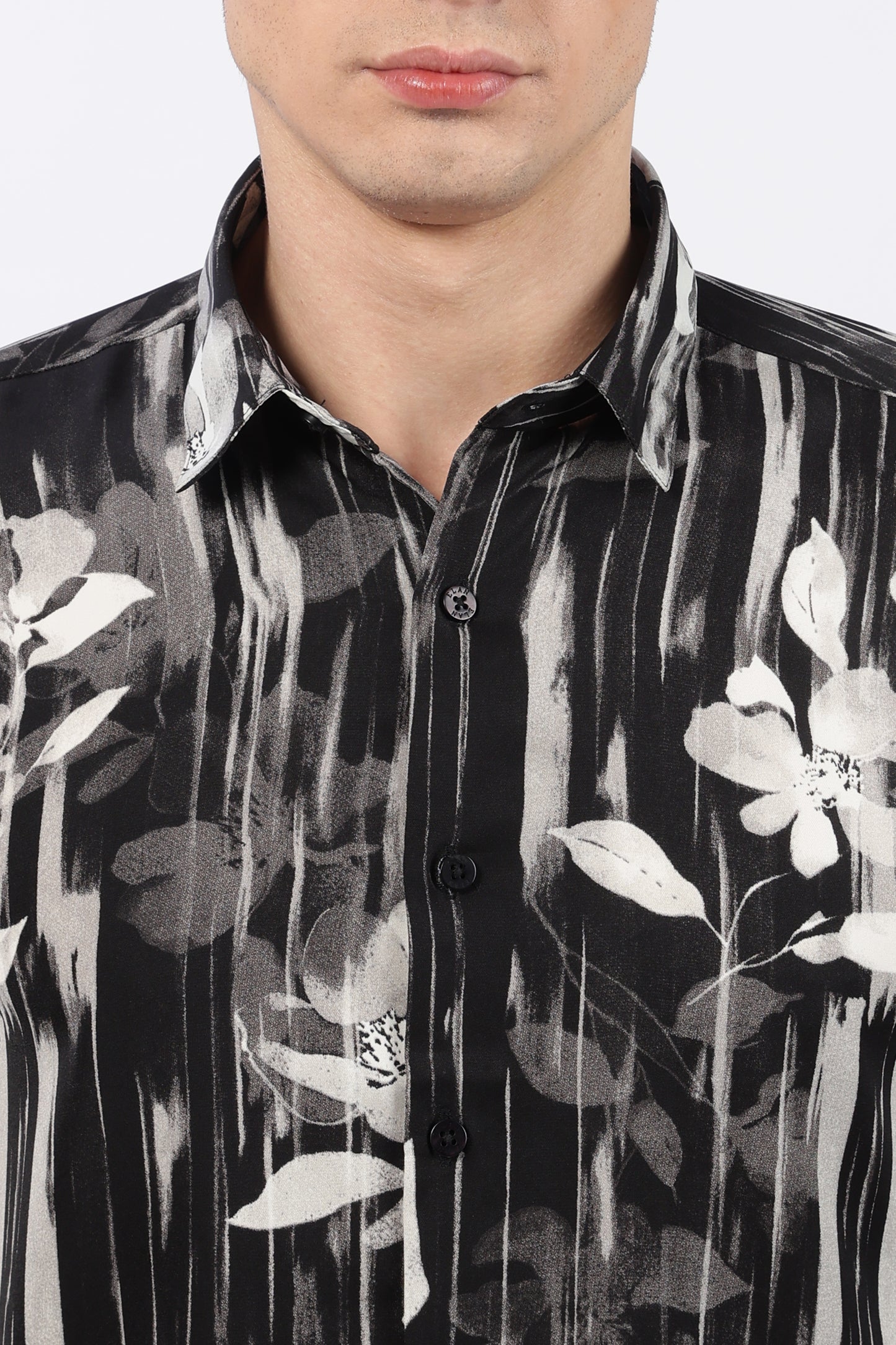Onyx Brushstripe Floral Printed Shirt