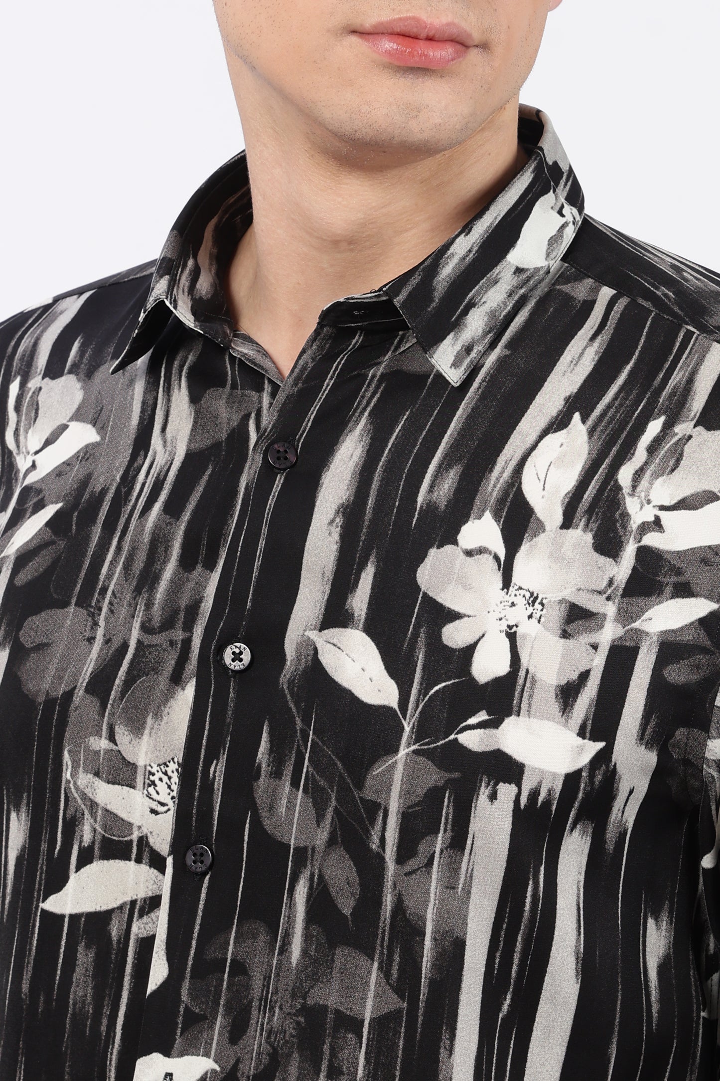 Onyx Brushstripe Floral Printed Shirt