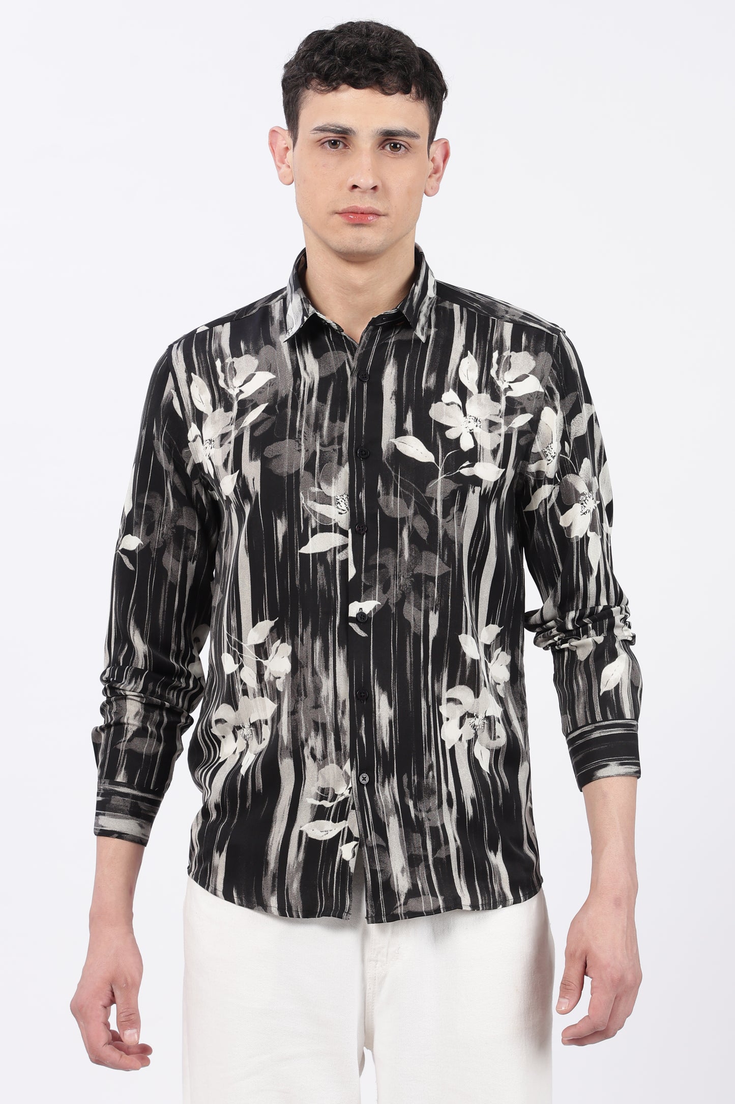 Onyx Brushstripe Floral Printed Shirt