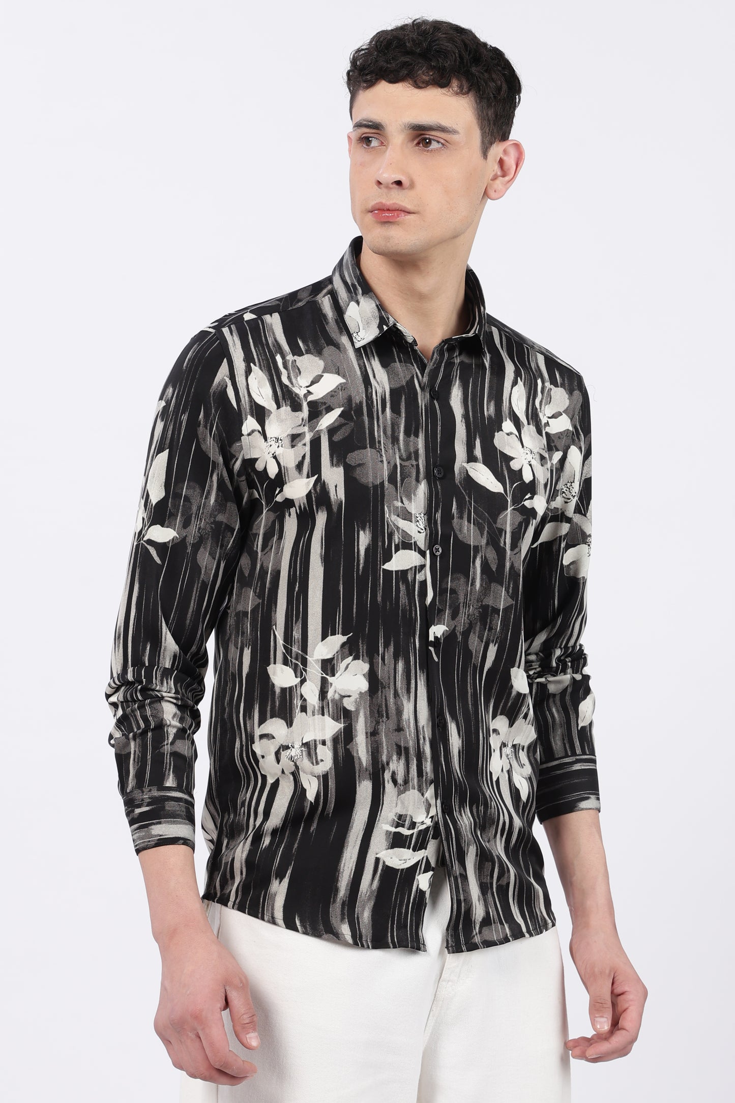 Onyx Brushstripe Floral Printed Shirt