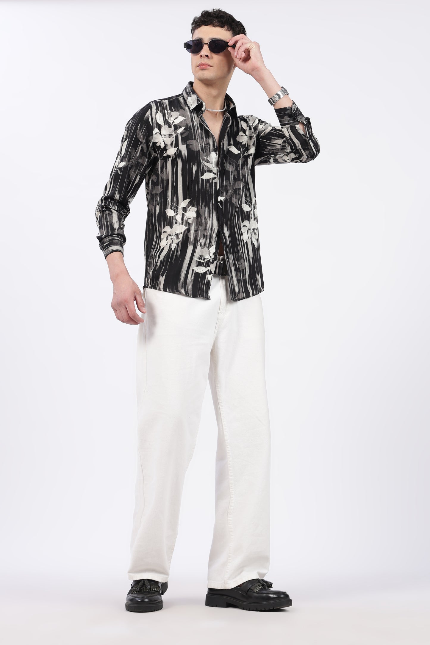 Onyx Brushstripe Floral Printed Shirt