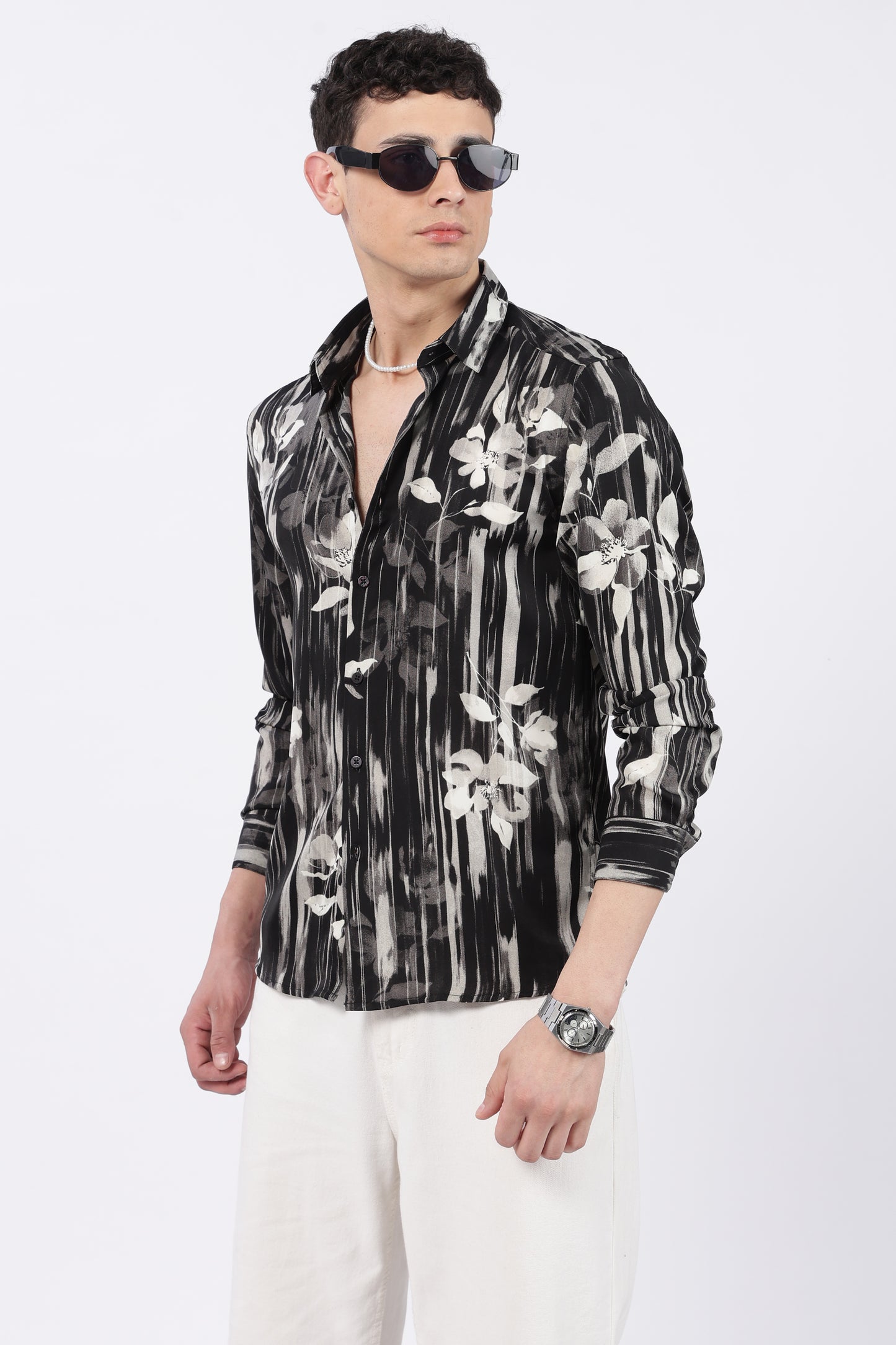 Onyx Brushstripe Floral Printed Shirt