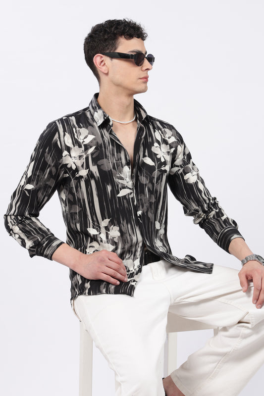 Onyx Brushstripe Floral Printed Shirt