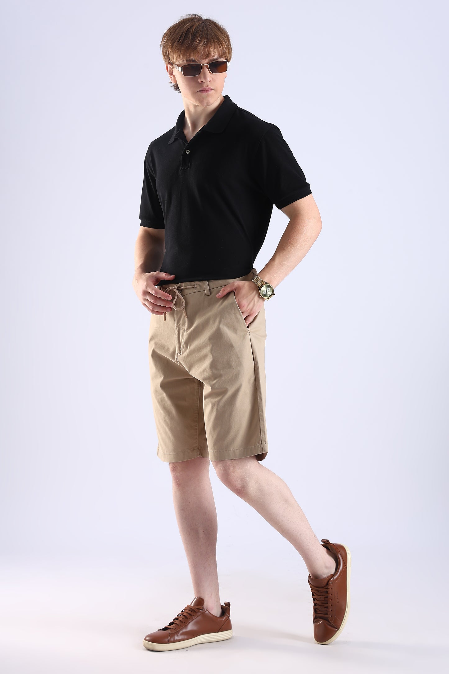 Slim Fit Cotton Beige Shorts