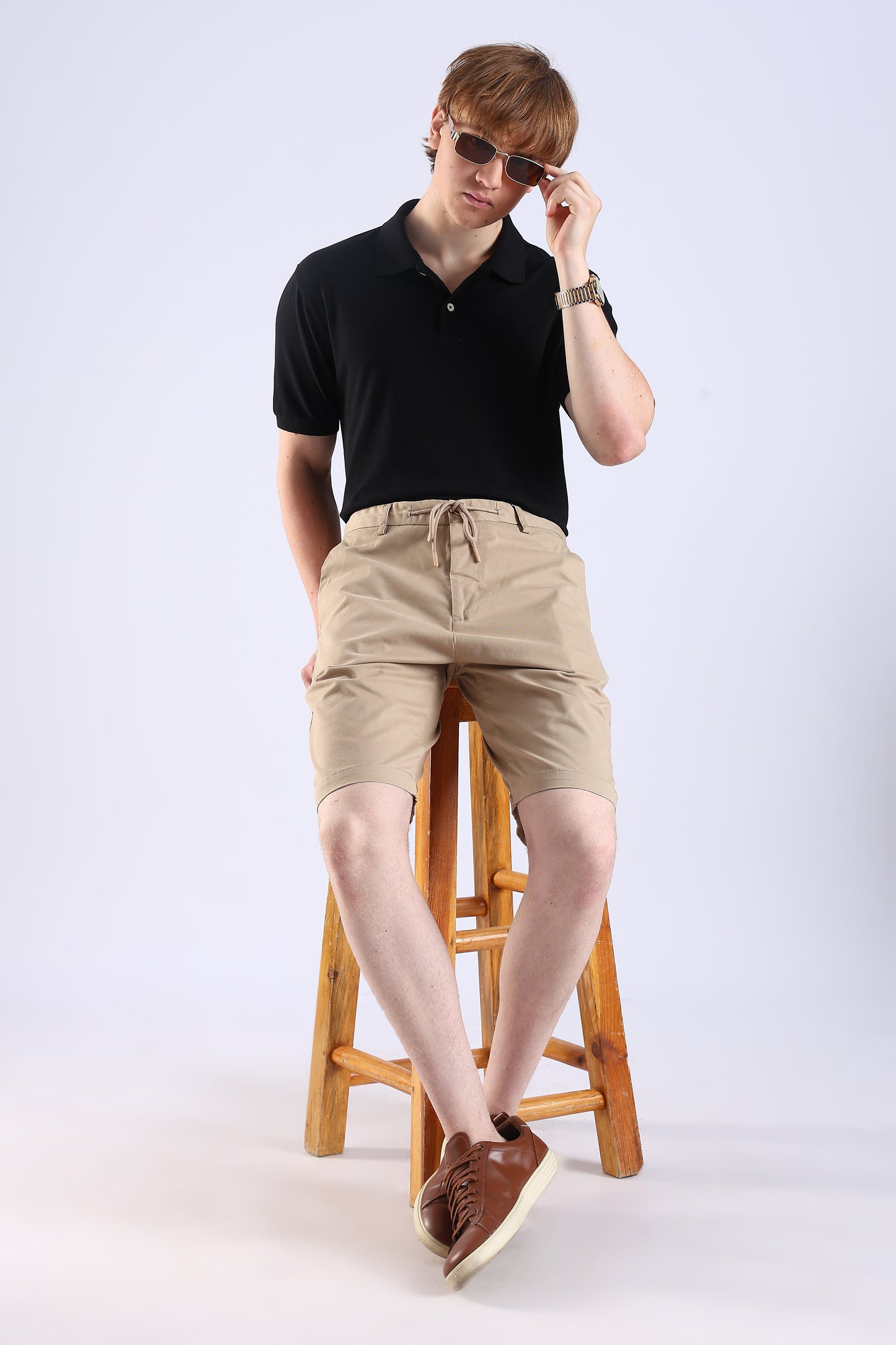 Slim Fit Cotton Beige Shorts