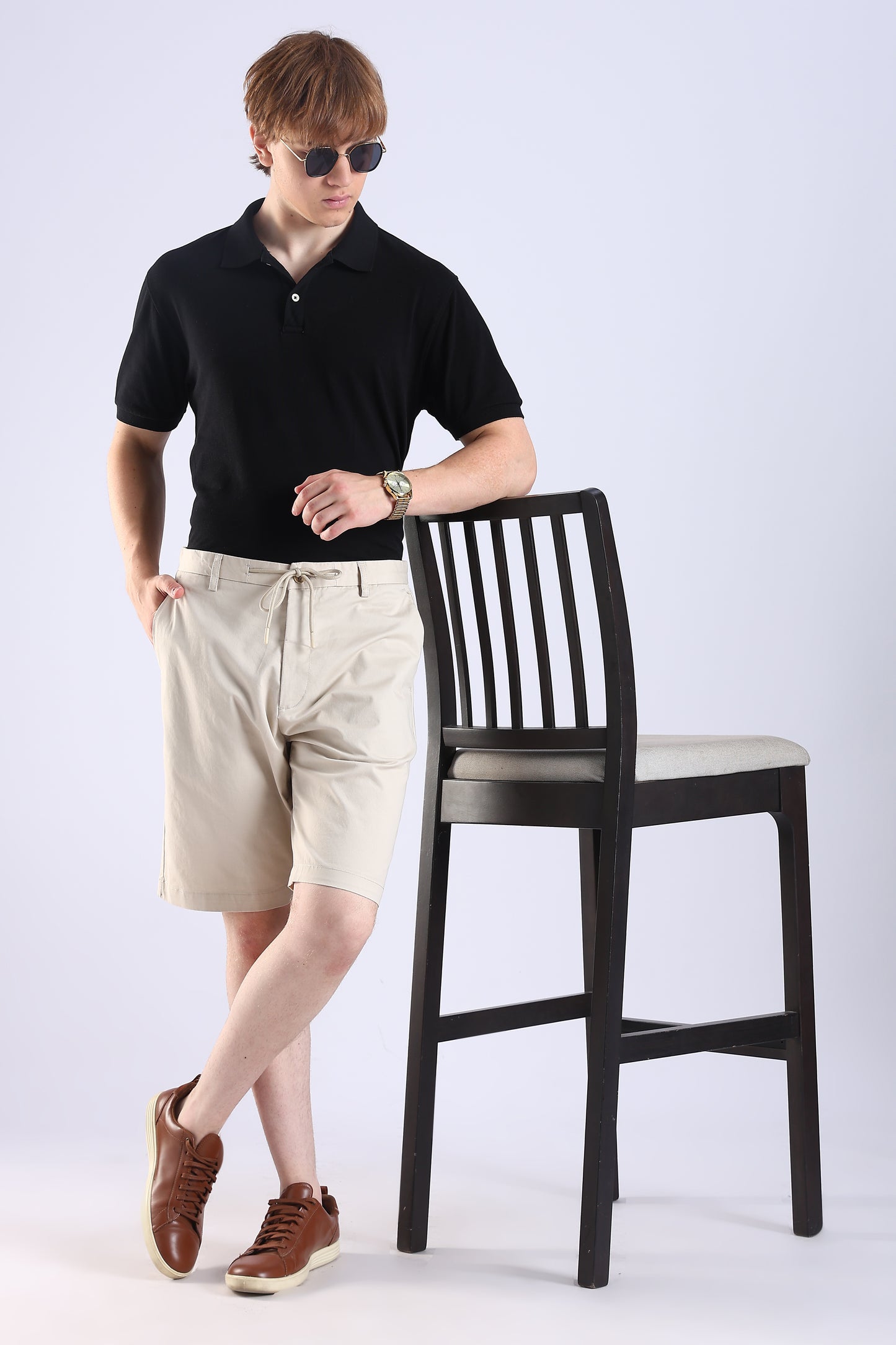 Slim Fit Cotton Light Beige Shorts