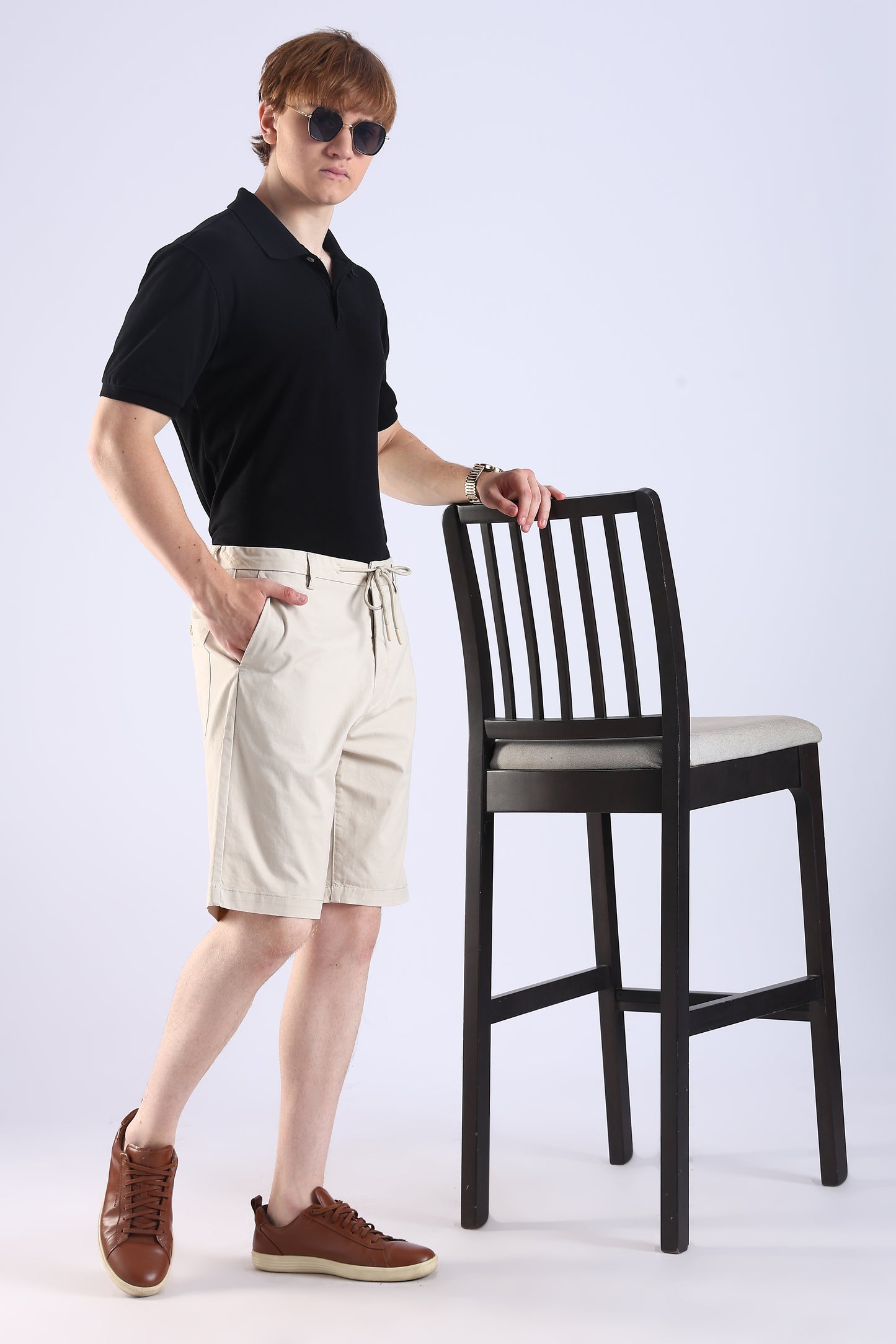 Slim Fit Cotton Light Beige Shorts