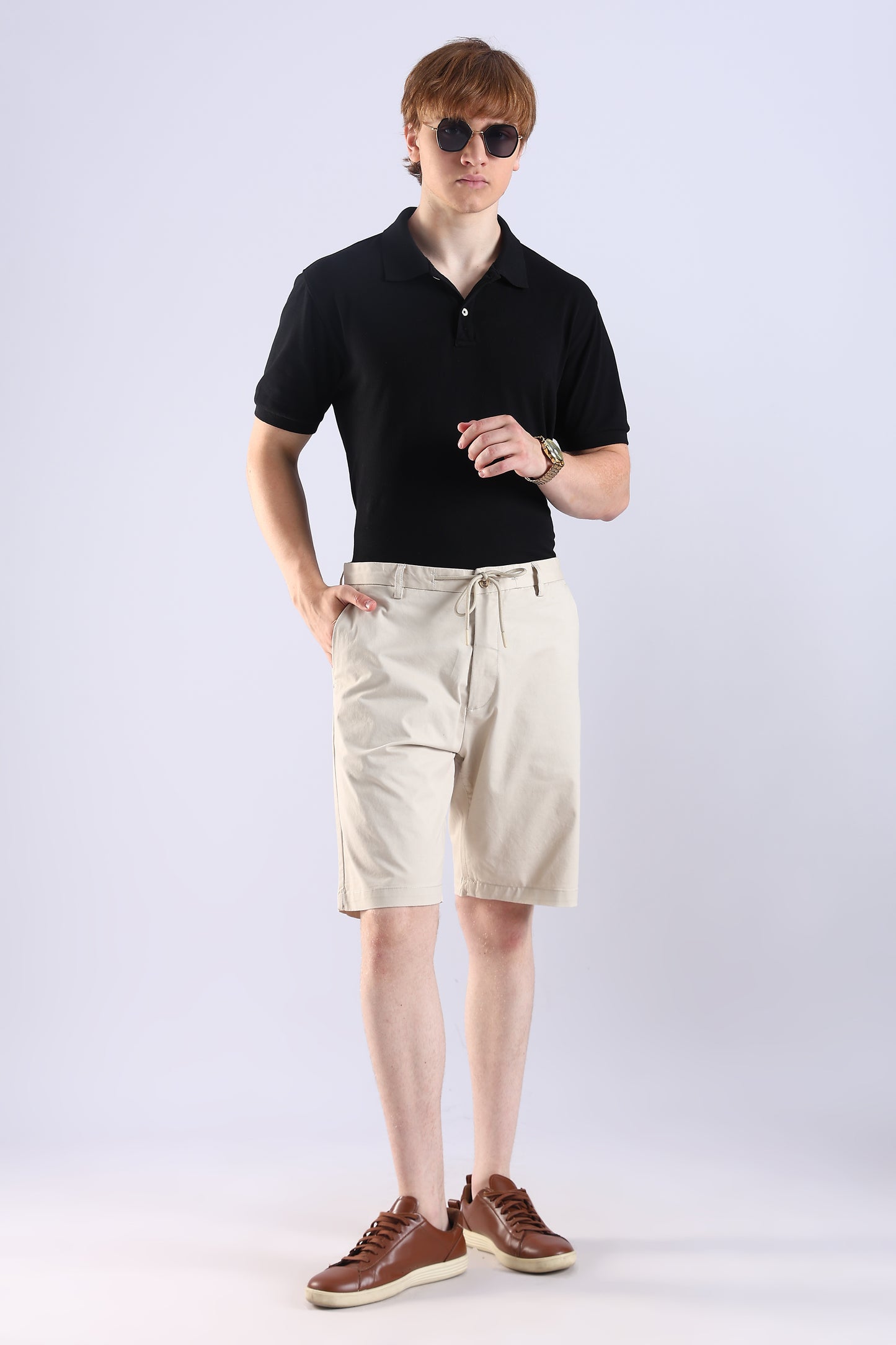 Slim Fit Cotton Light Beige Shorts