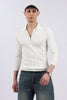 White Cable-Knit Zipper Polo T-Shirt