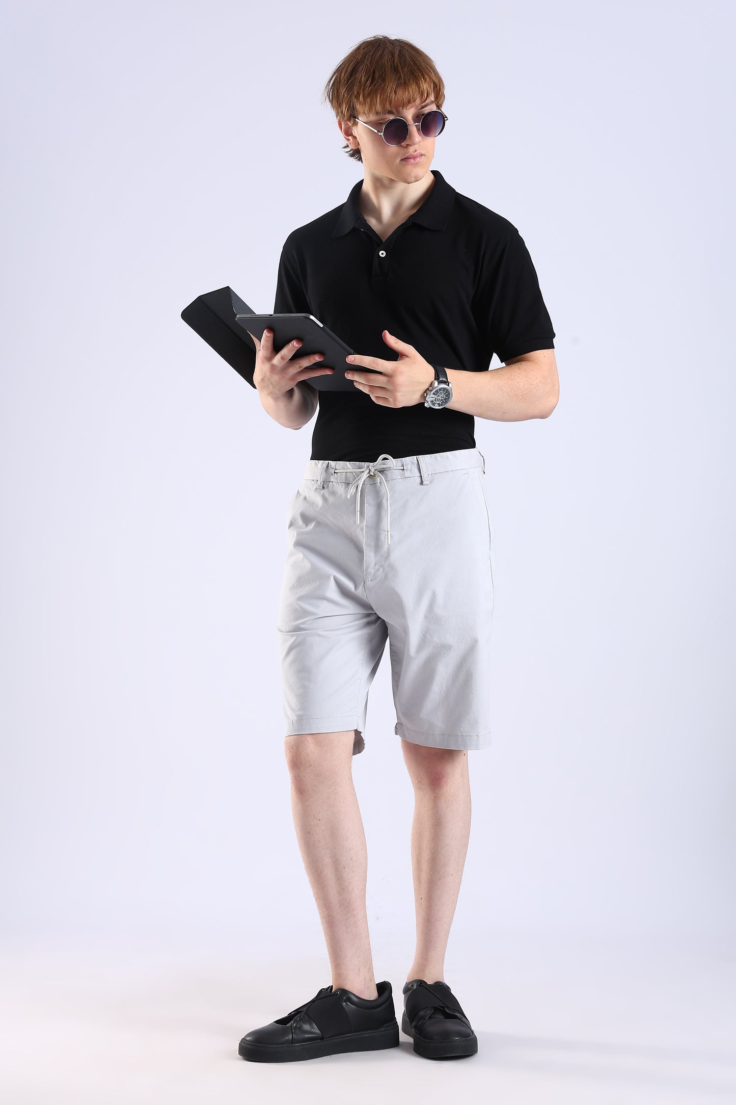 Slim Fit Cotton Light Grey Shorts