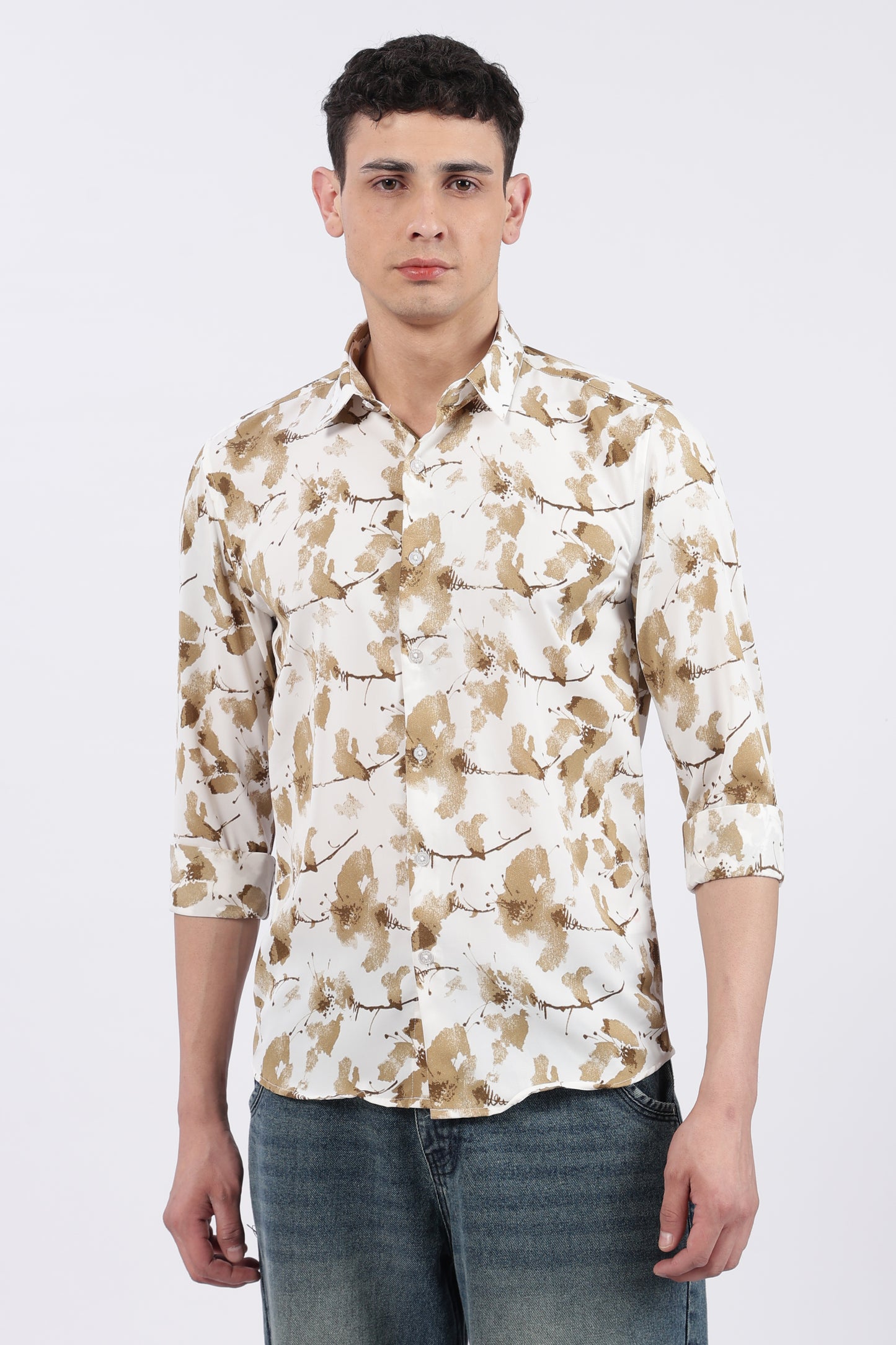 Ivory Botanical Brush Print Shirt