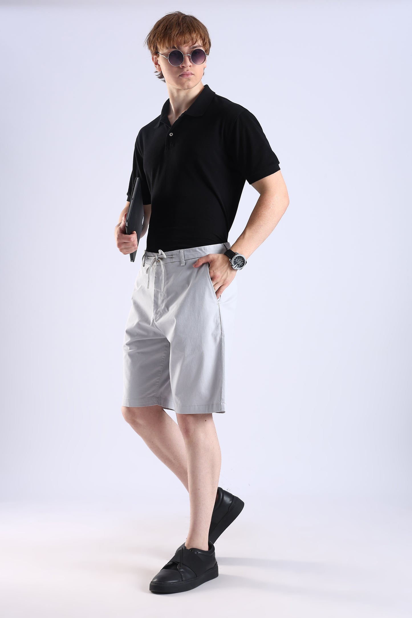 Slim Fit Cotton Light Grey Shorts