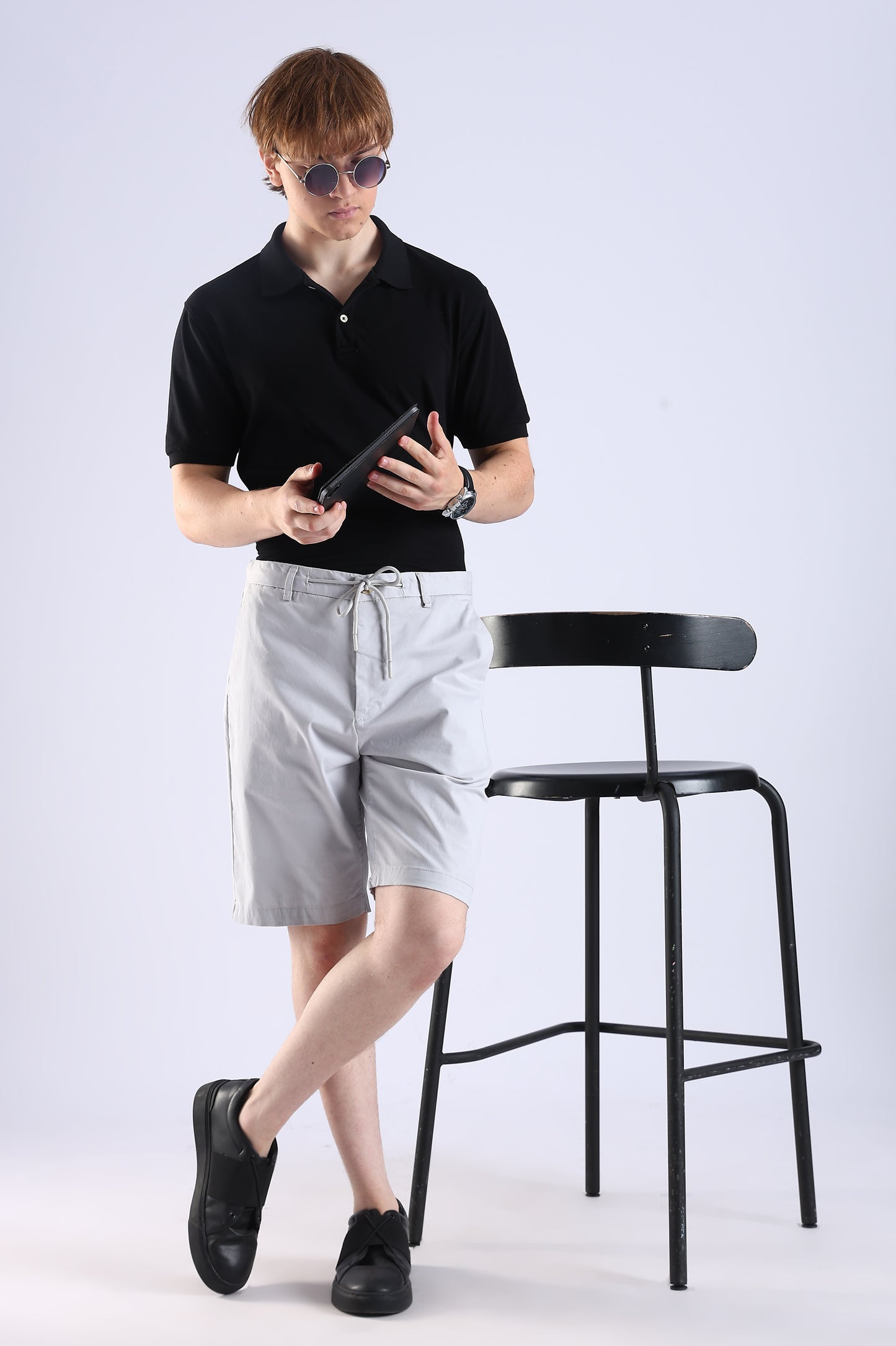 Slim Fit Cotton Light Grey Shorts