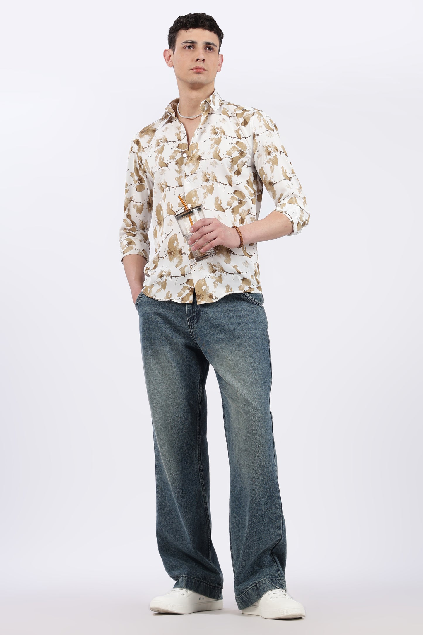 Ivory Botanical Brush Print Shirt