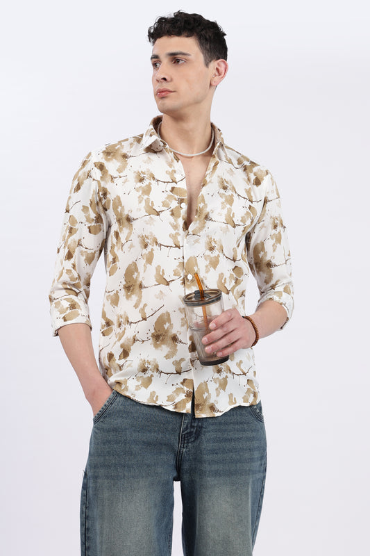 Ivory Botanical Brush Print Shirt