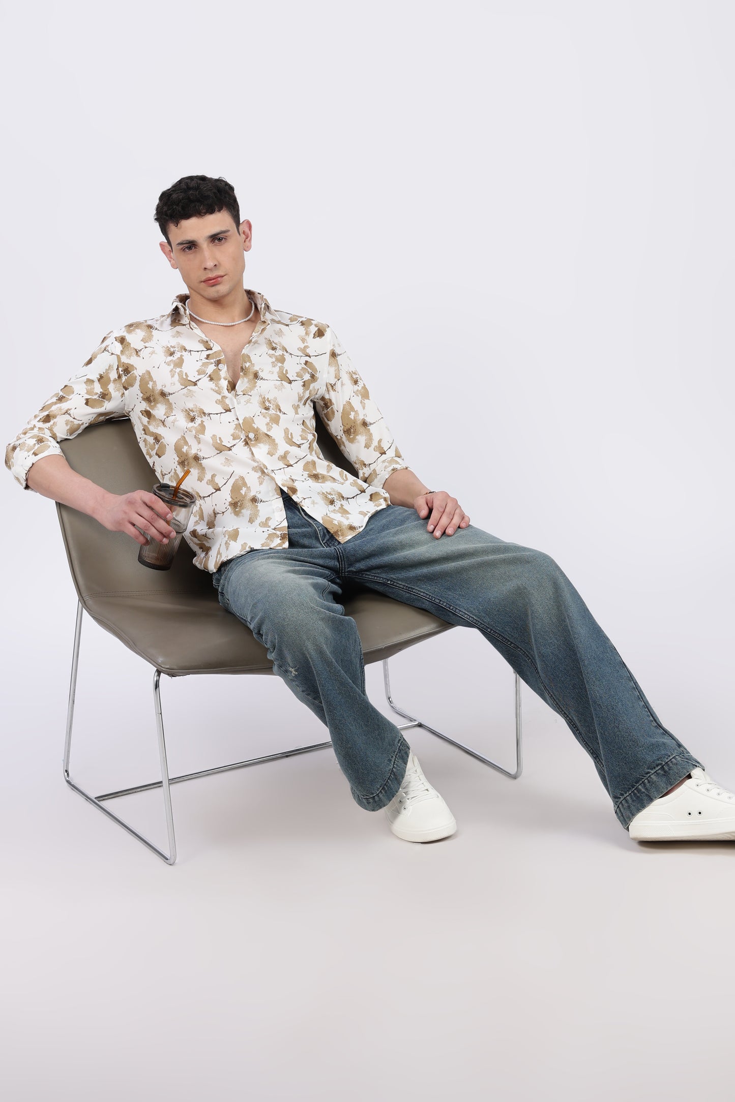 Ivory Botanical Brush Print Shirt