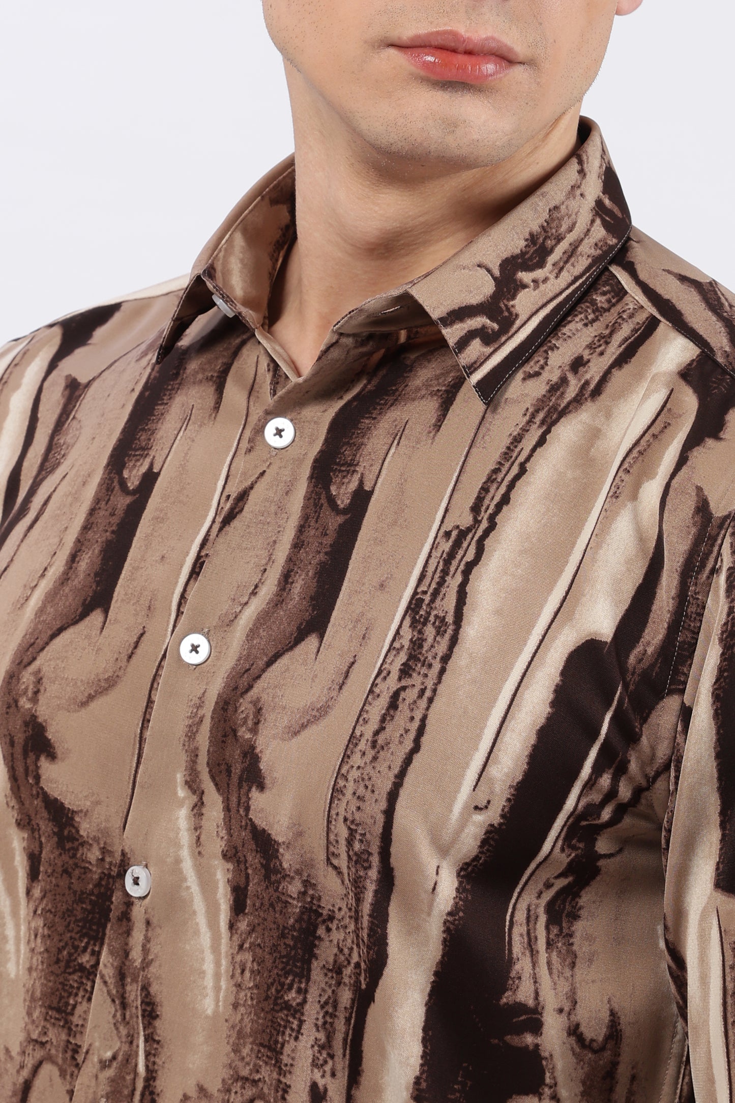 Mocha Fluid Brush Print Shirt