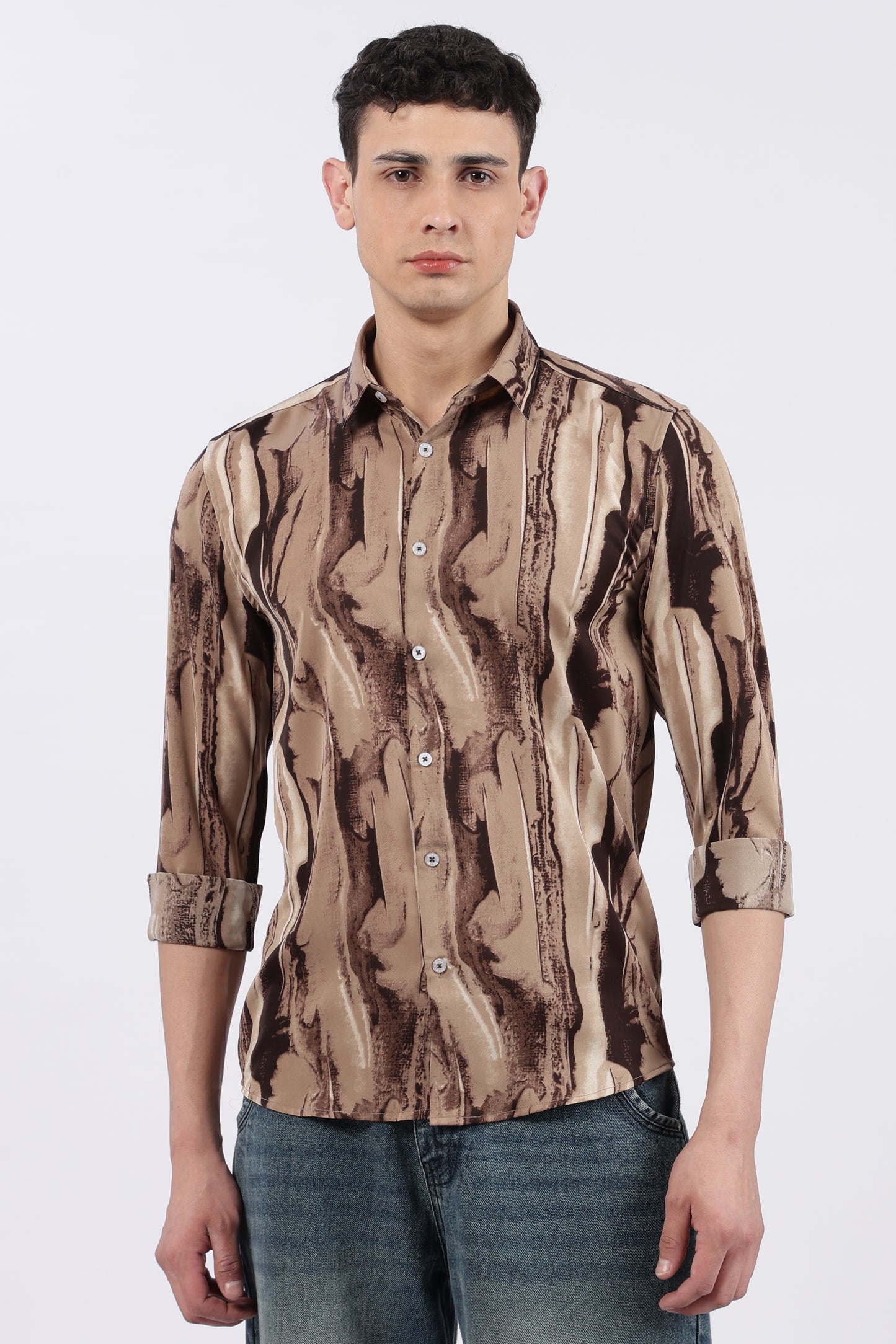 Mocha Fluid Brush Print Shirt