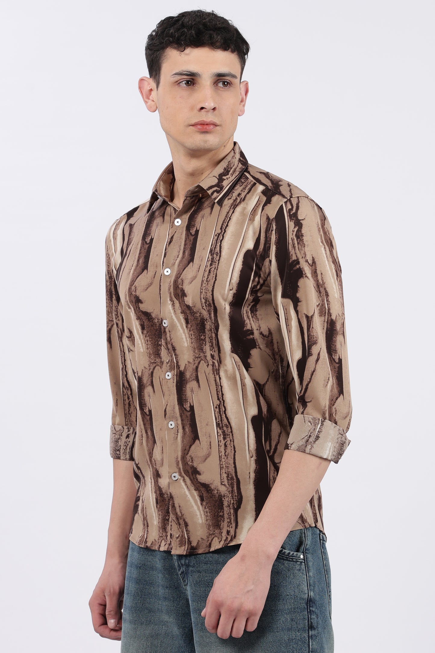 Mocha Fluid Brush Print Shirt