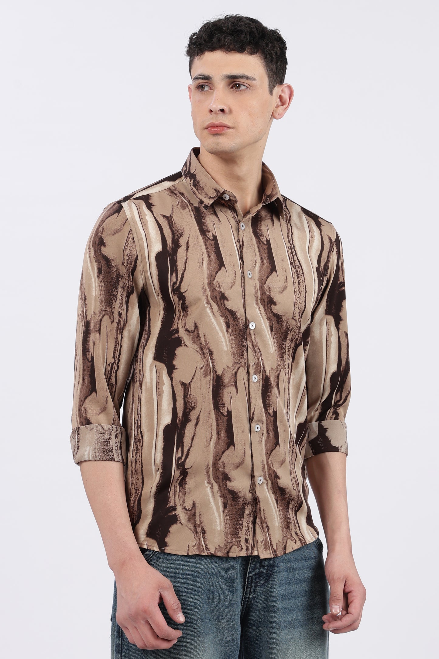 Mocha Fluid Brush Print Shirt